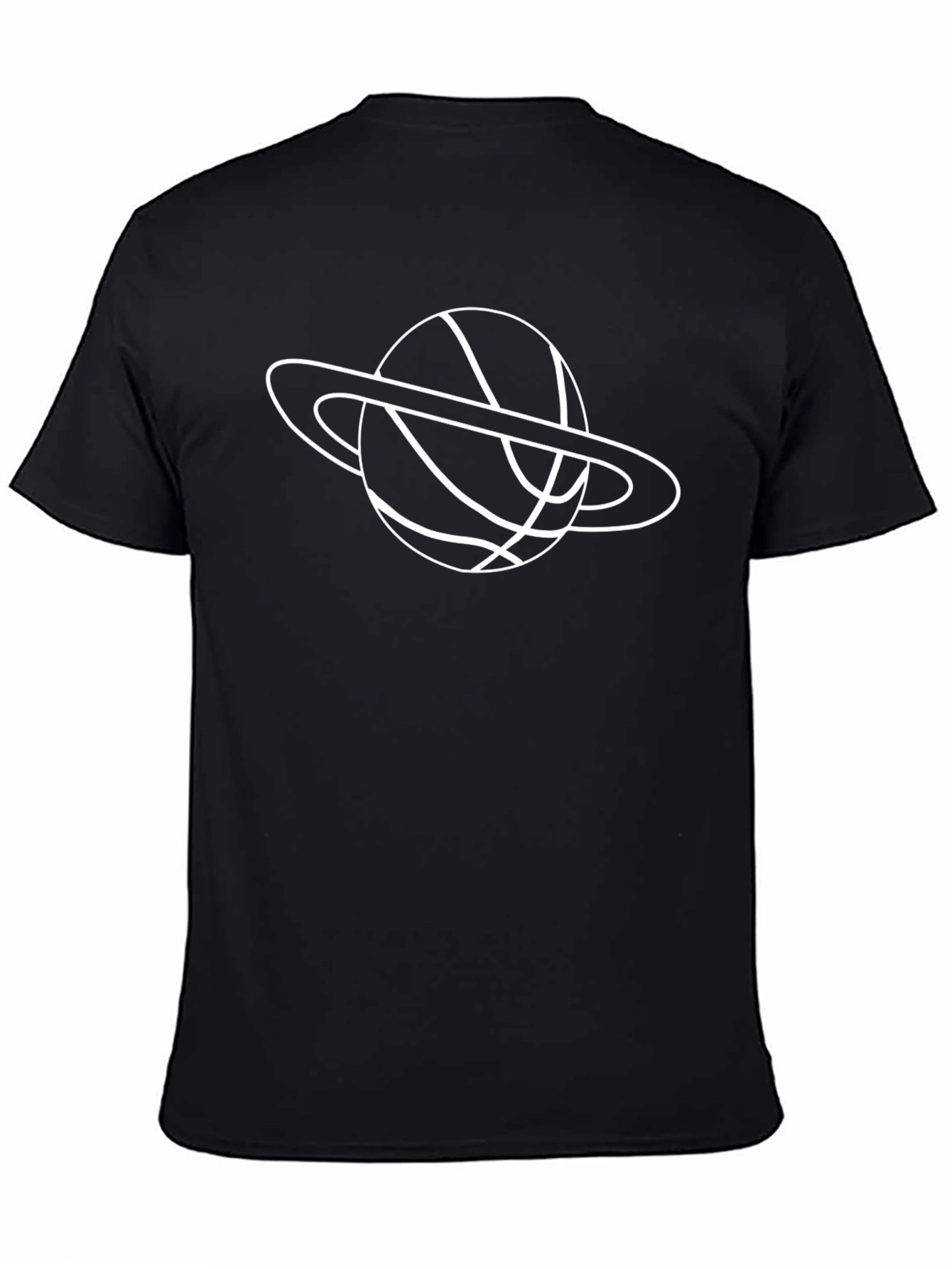 Saturn Basketball Graphic Tee - Black Cotton Casual T-Shirt