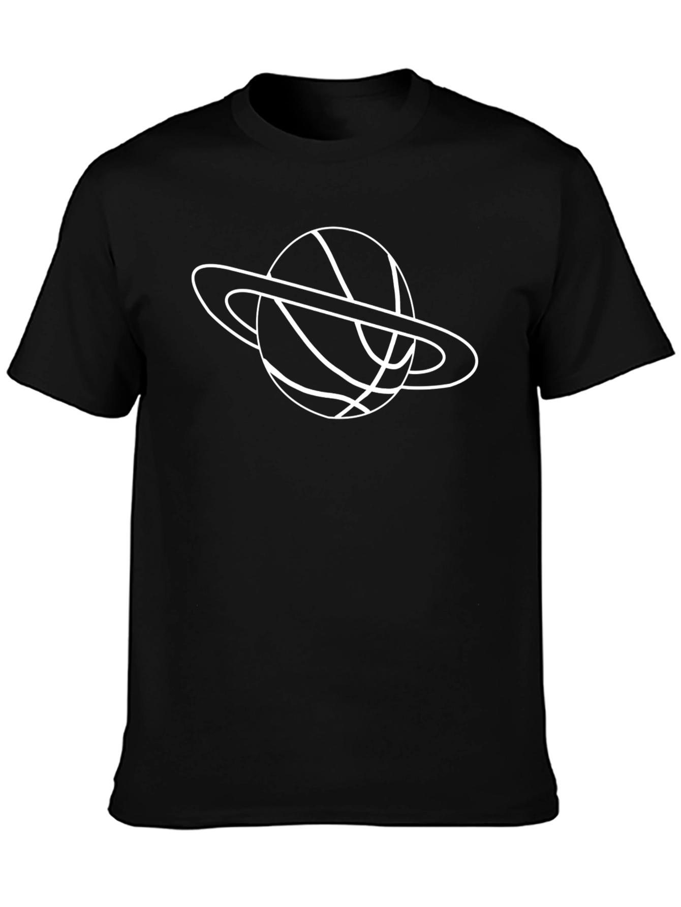 Saturn Basketball Graphic Tee - Black Cotton Casual T-Shirt