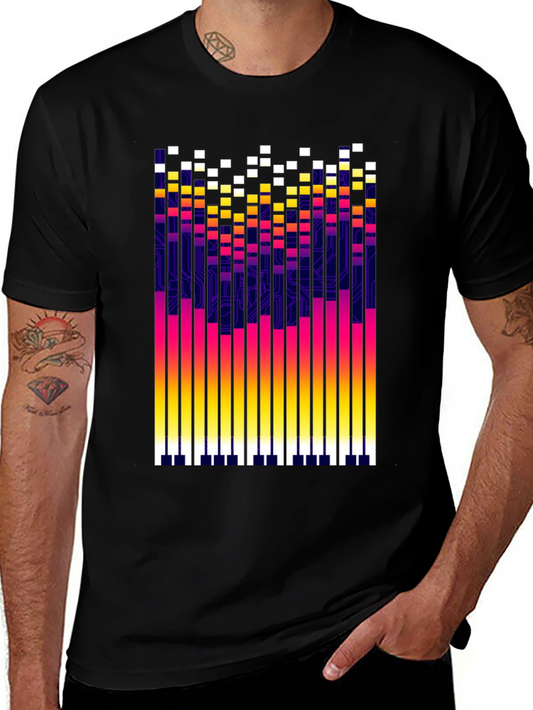 Abstract Equalizer Graphic Tee - Black Cotton Blend