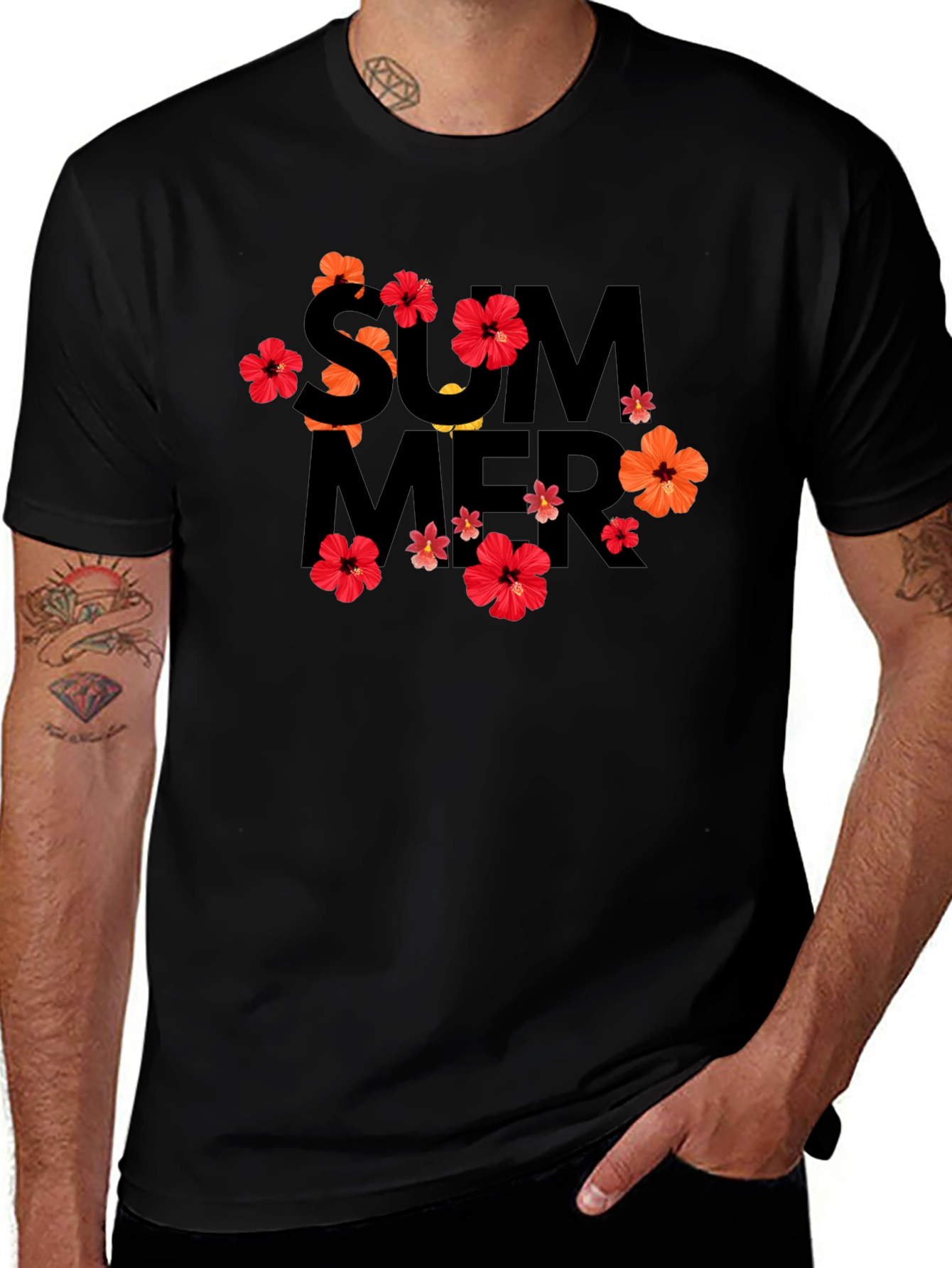 Summer Floral Graphic Black T-Shirt
