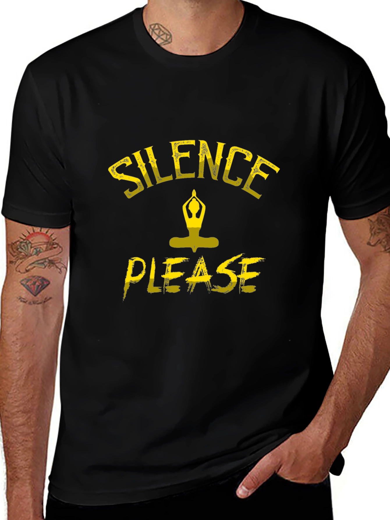 Silence Please Yoga Graphic Black T-Shirt