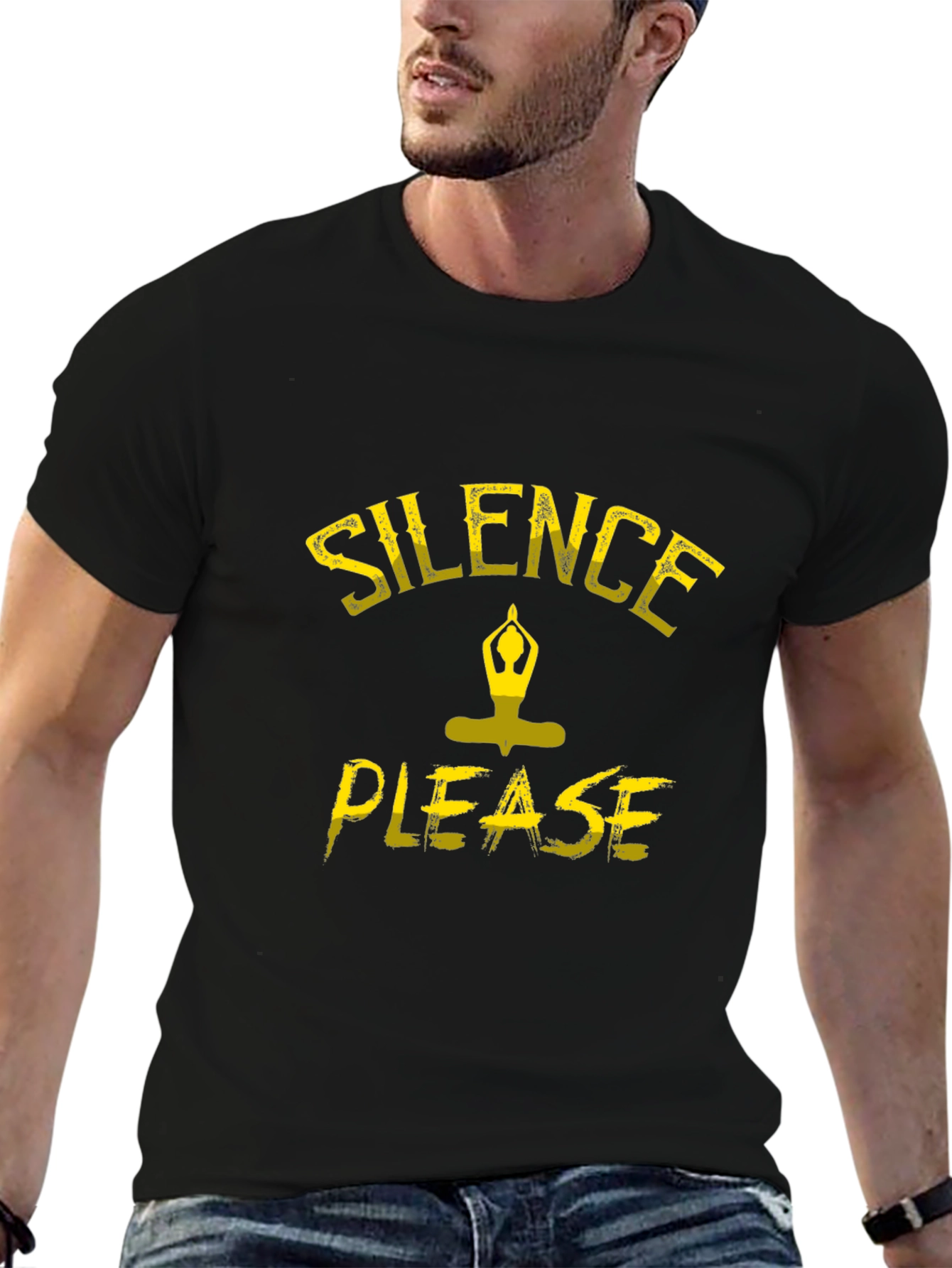Silence Please Yoga Graphic Black T-Shirt