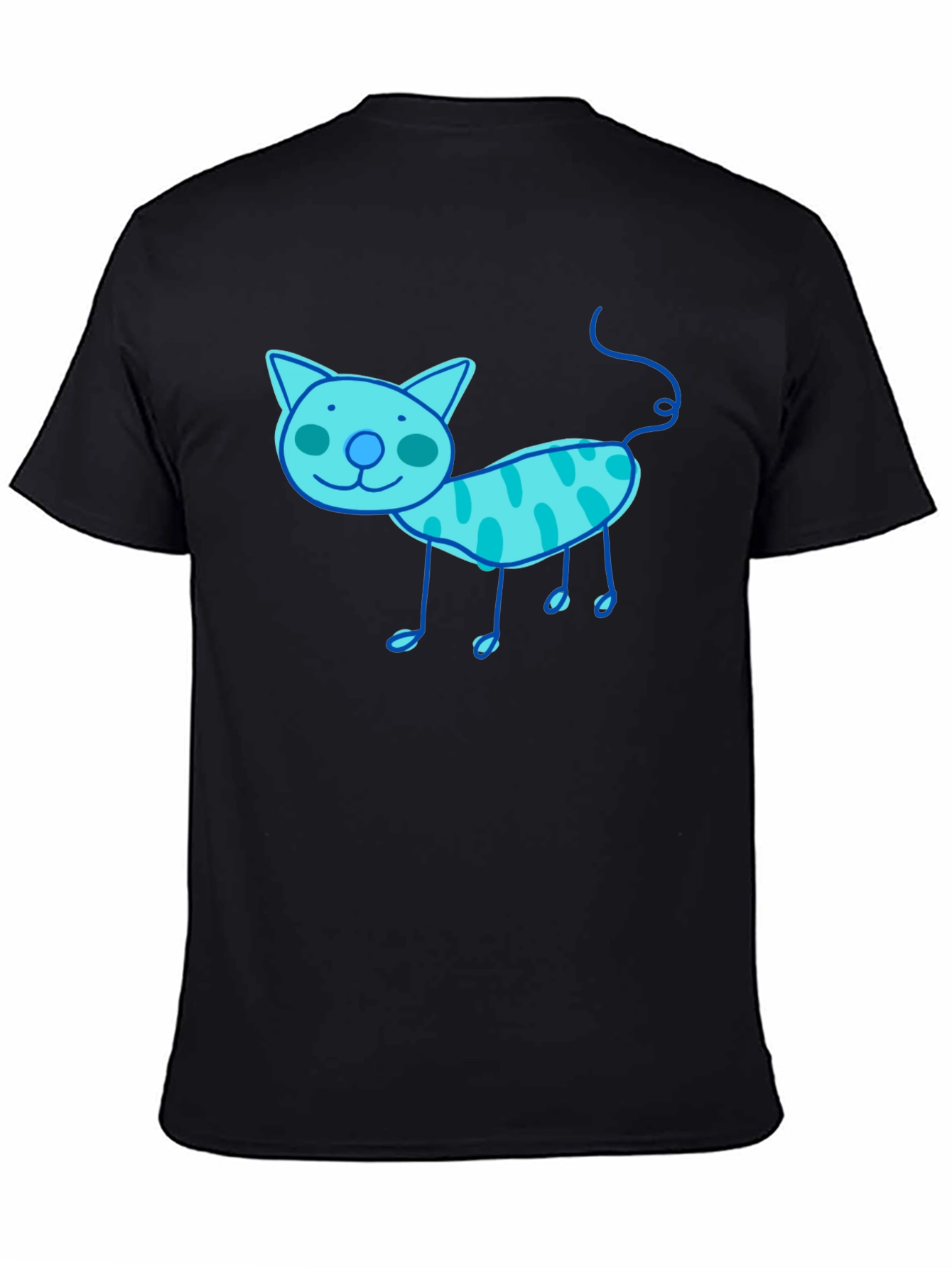 Whimsical Cat Graphic Tee - Black Cotton T-Shirt