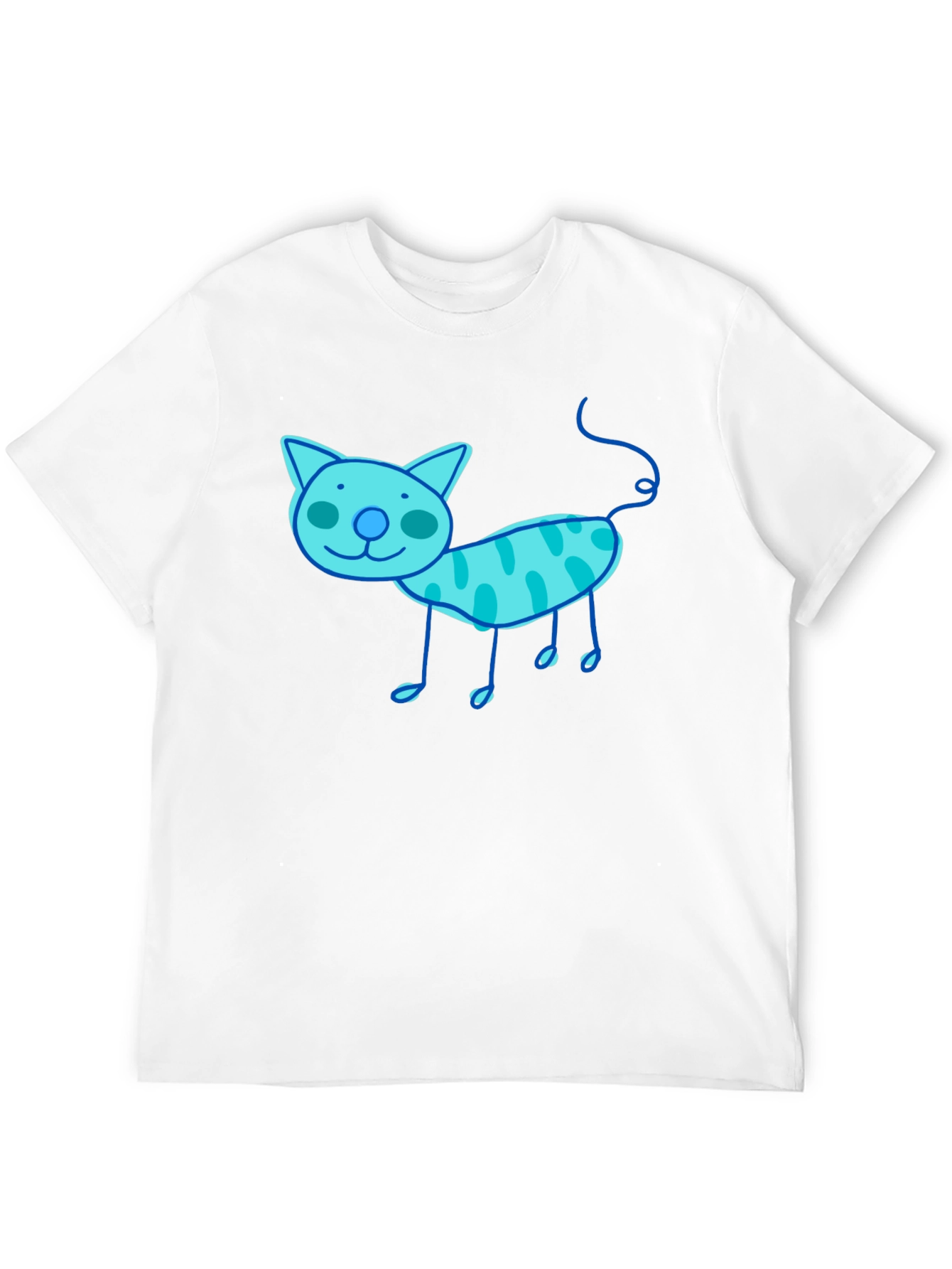 Whimsical Cat Graphic Tee - Black Cotton T-Shirt