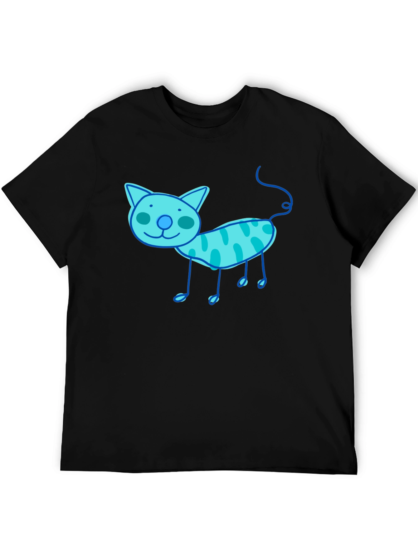 Whimsical Cat Graphic Tee - Black Cotton T-Shirt