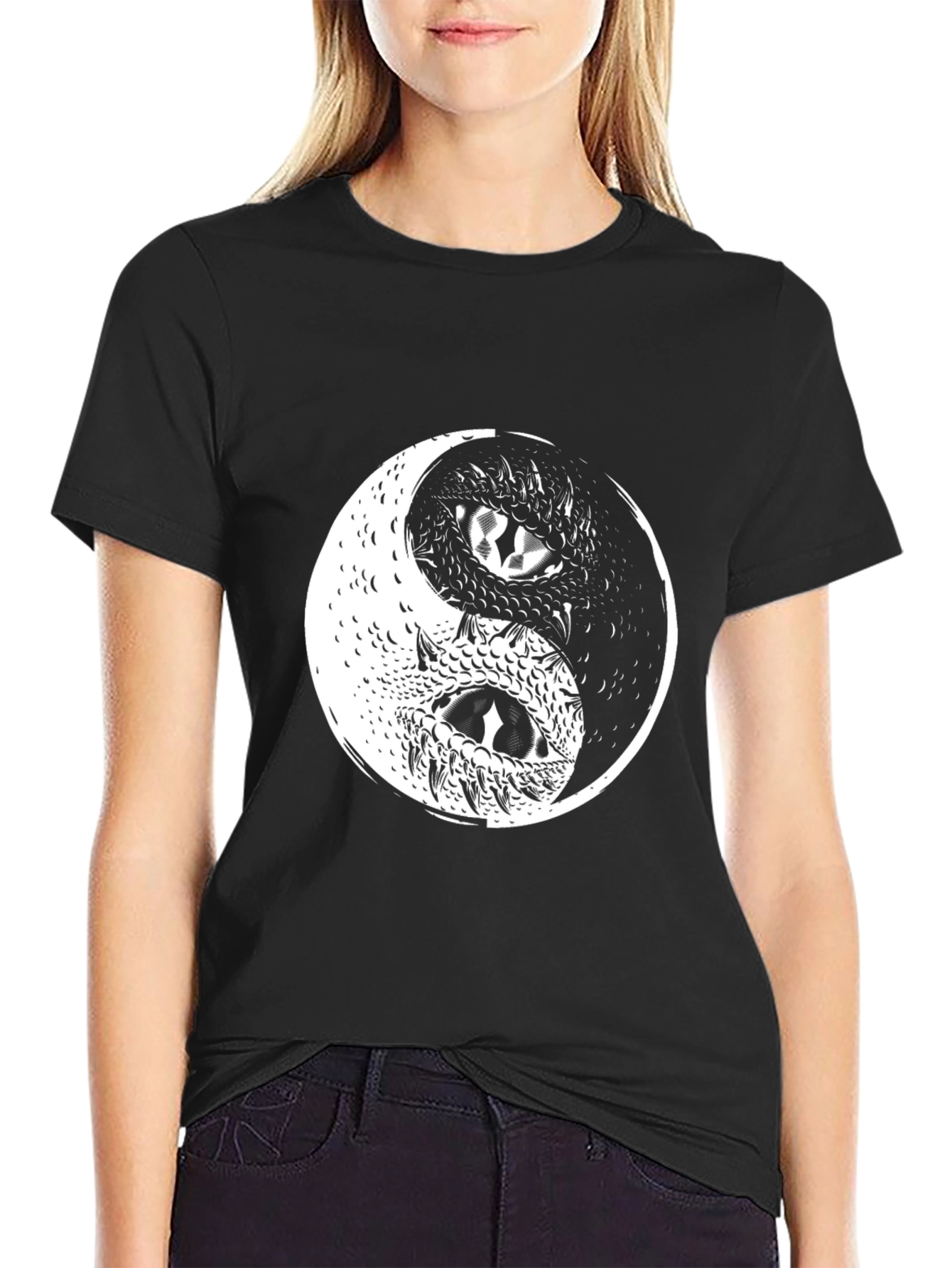 Yin Yang Dragon Graphic Tee - Black