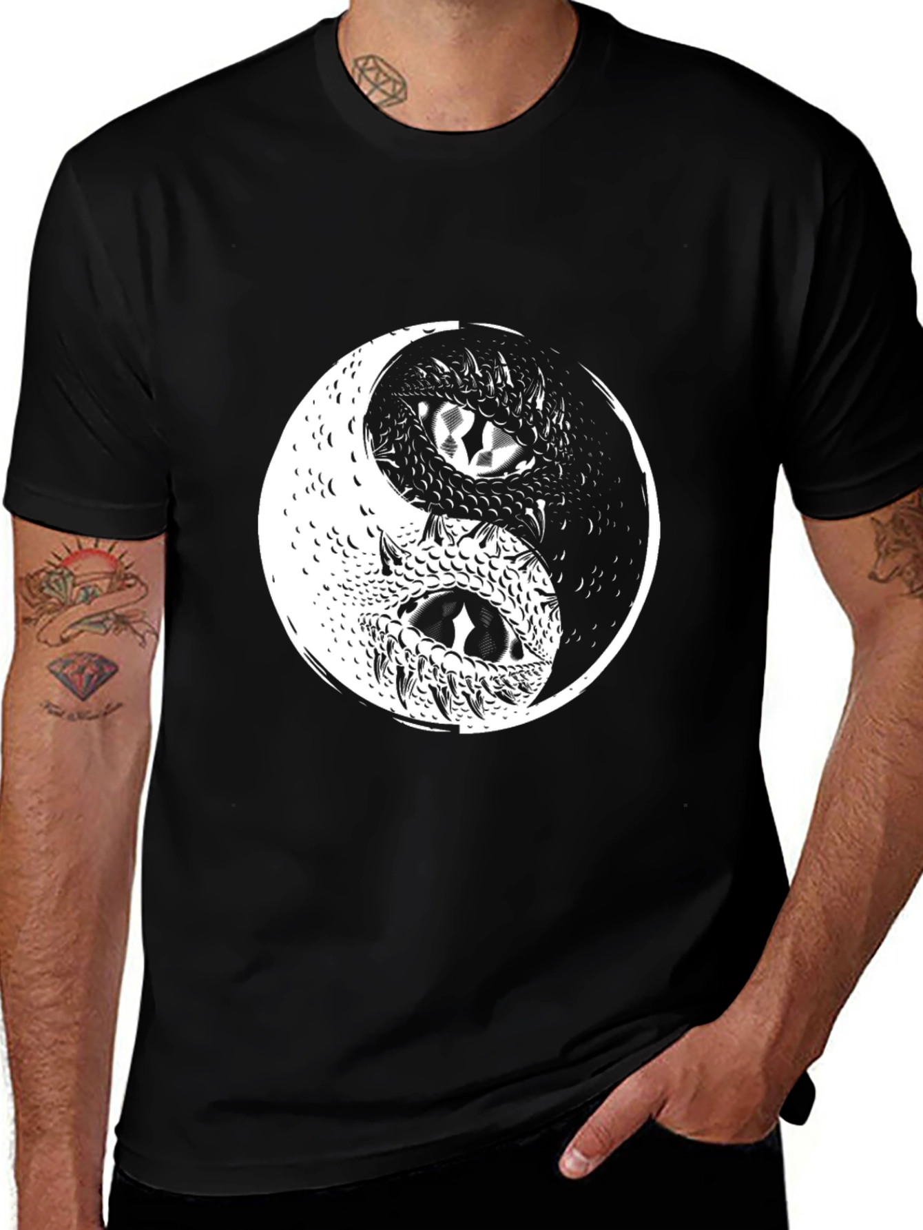 Yin Yang Dragon Graphic Tee - Black