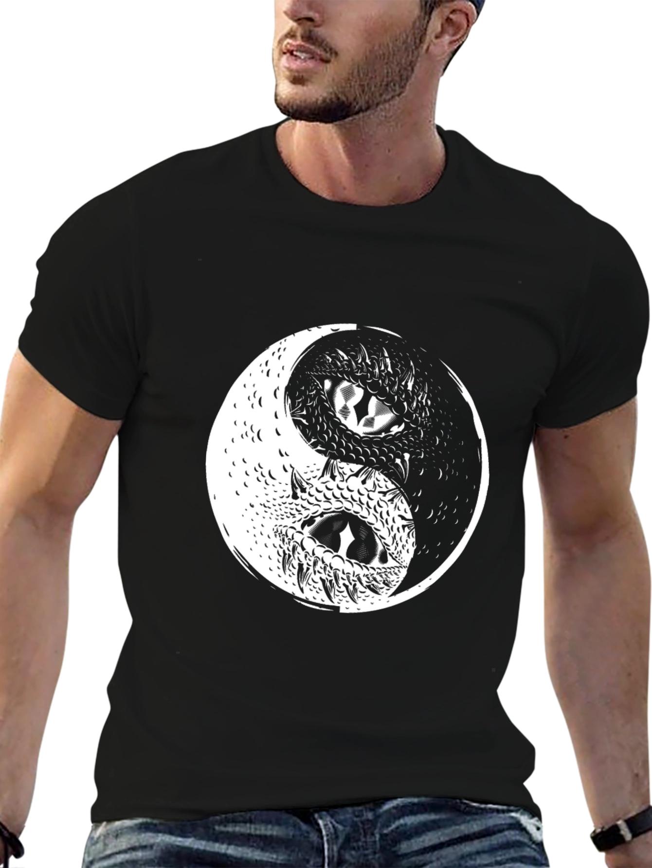 Yin Yang Dragon Graphic Tee - Black