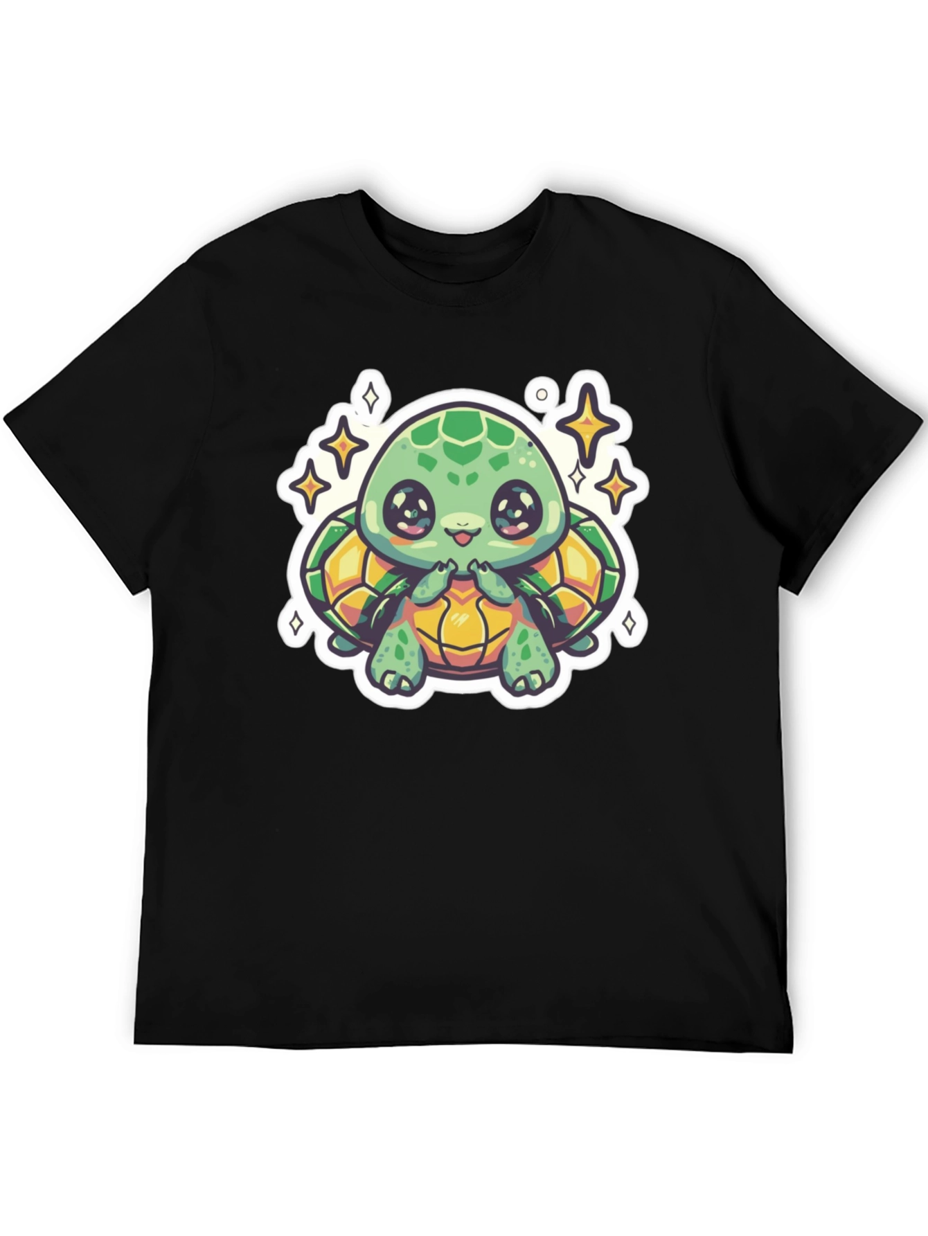 Cute Turtle Graphic Tee - Black Cotton T-Shirt