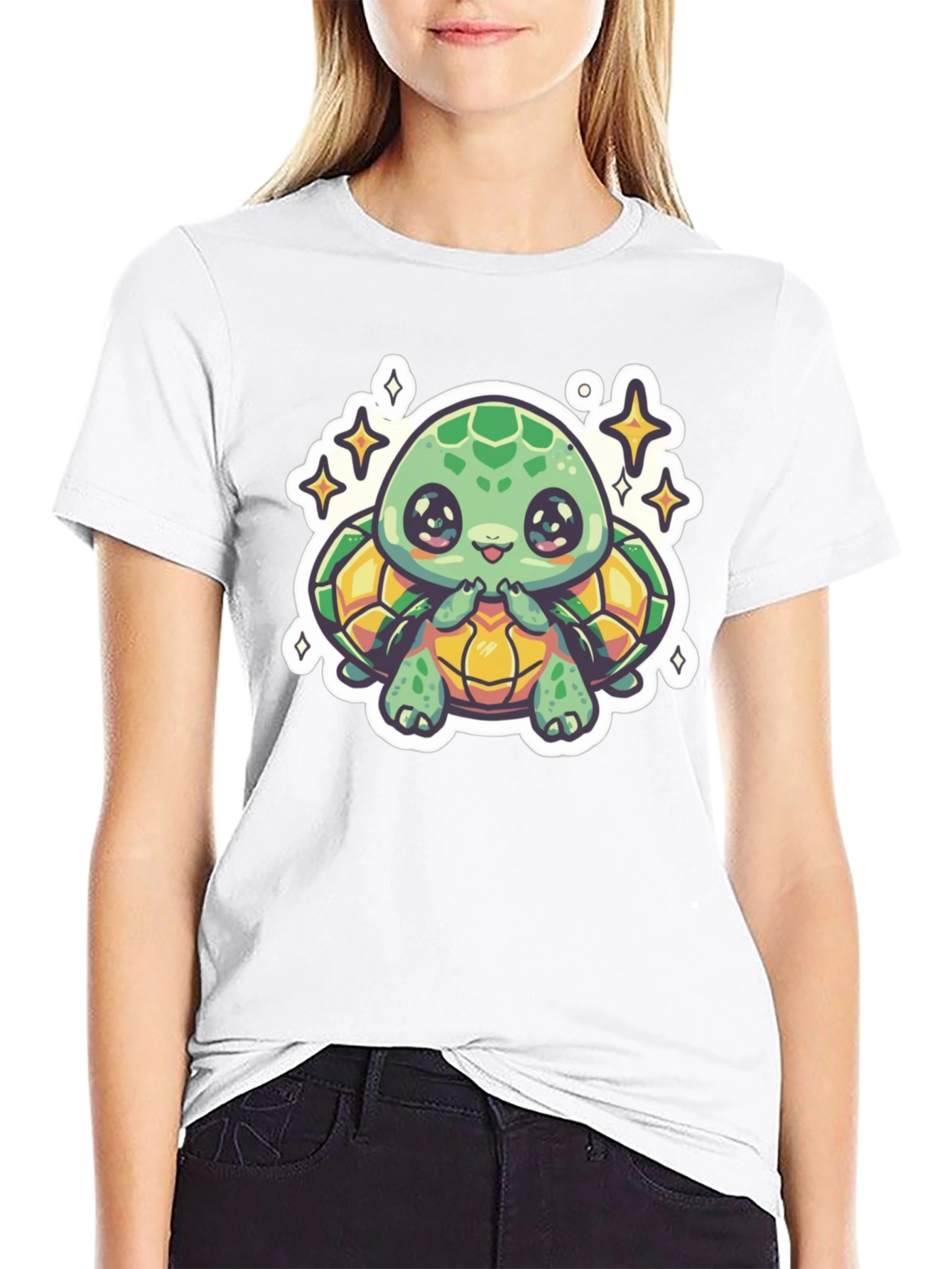 Cute Turtle Graphic Tee - Black Cotton T-Shirt