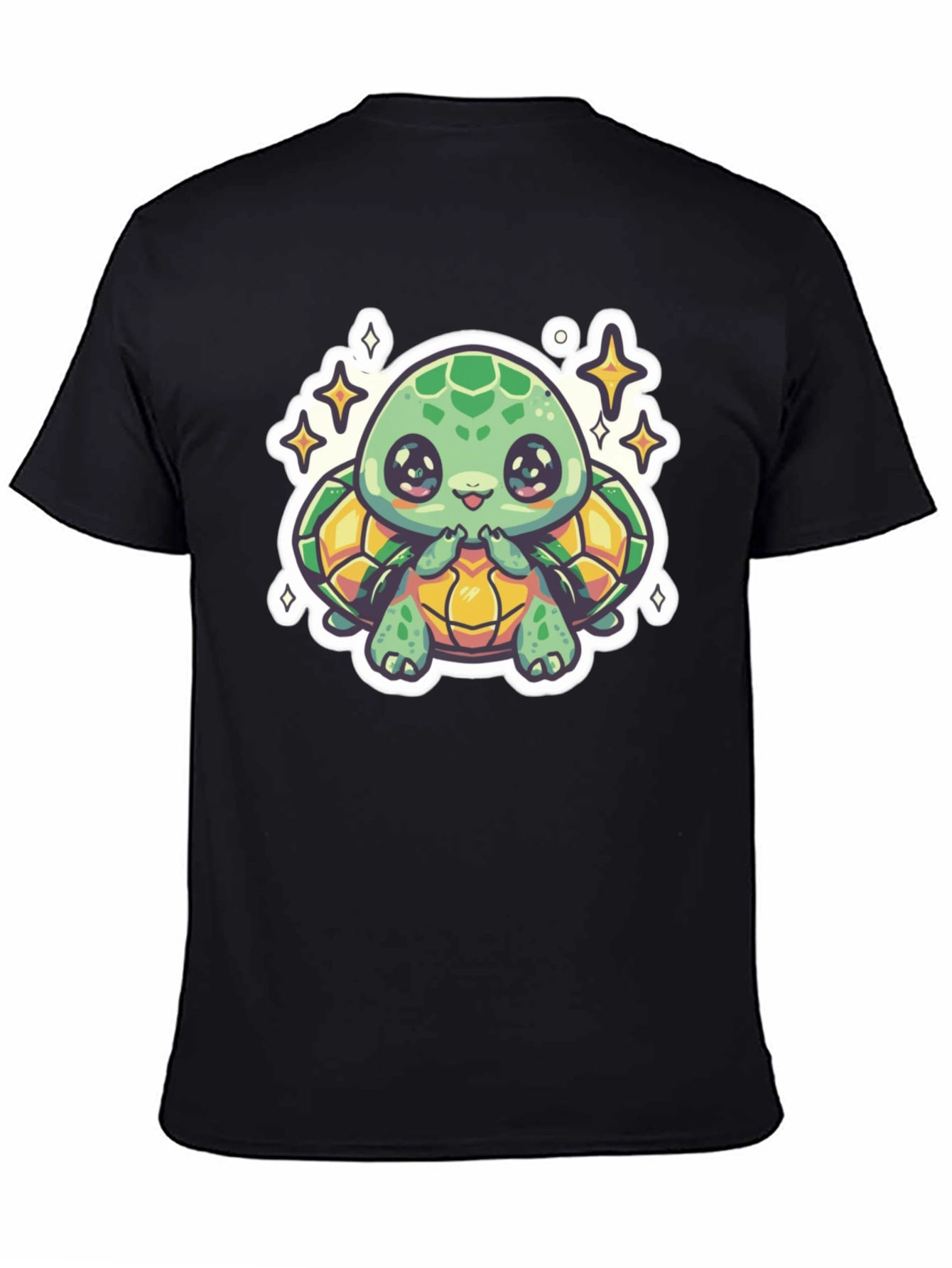 Cute Turtle Graphic Tee - Black Cotton T-Shirt