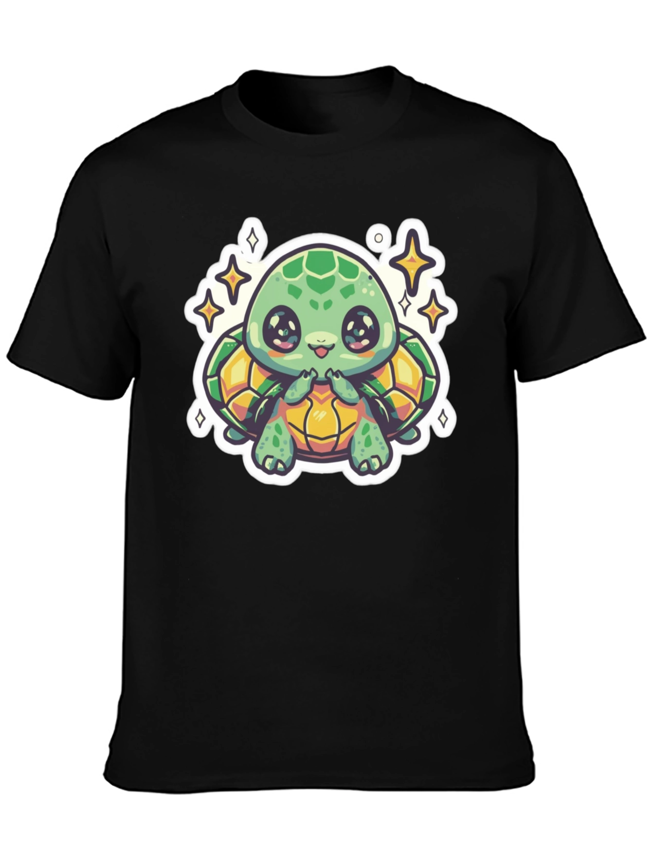 Cute Turtle Graphic Tee - Black Cotton T-Shirt