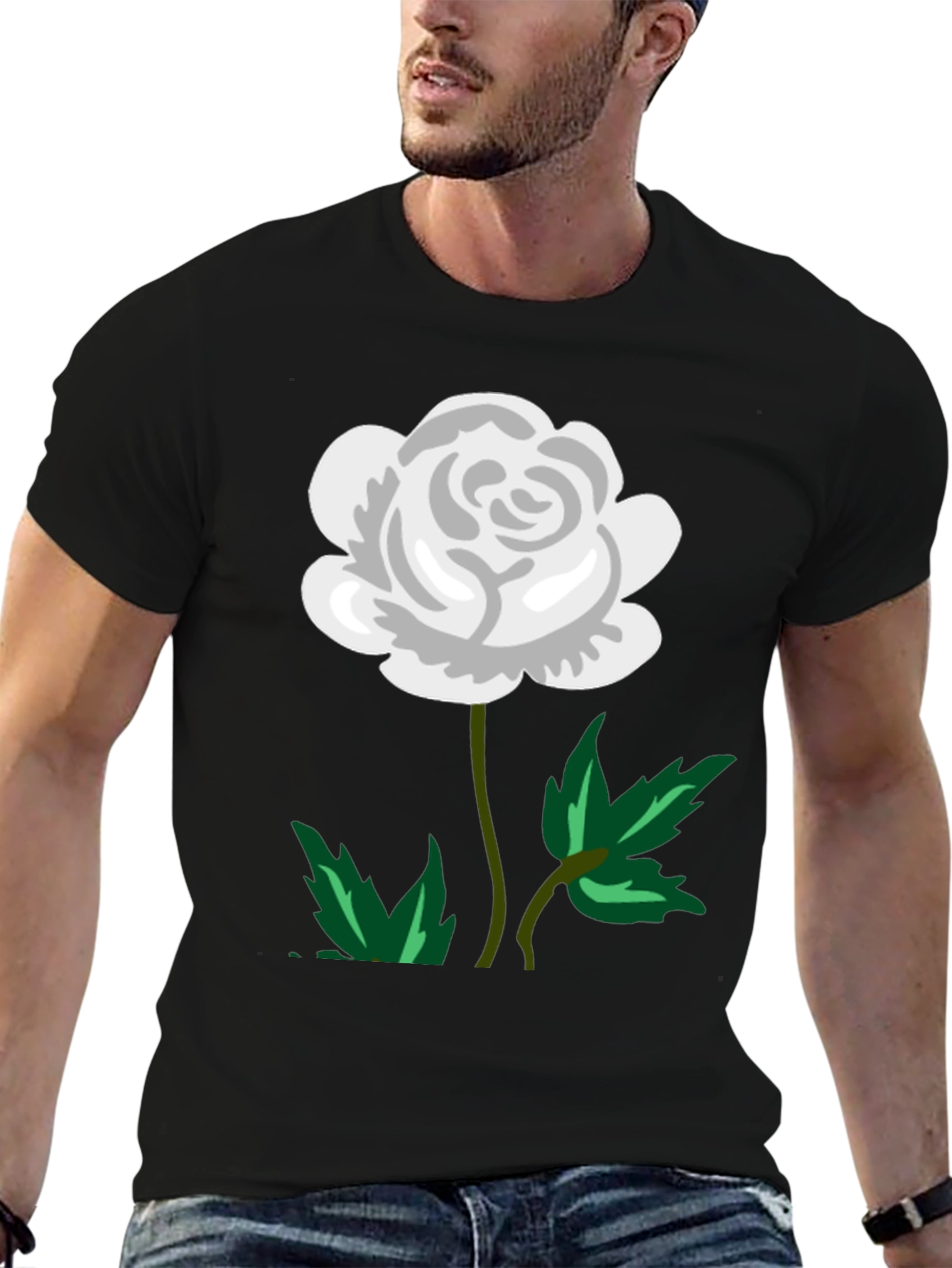 White Rose Graphic Black T-Shirt