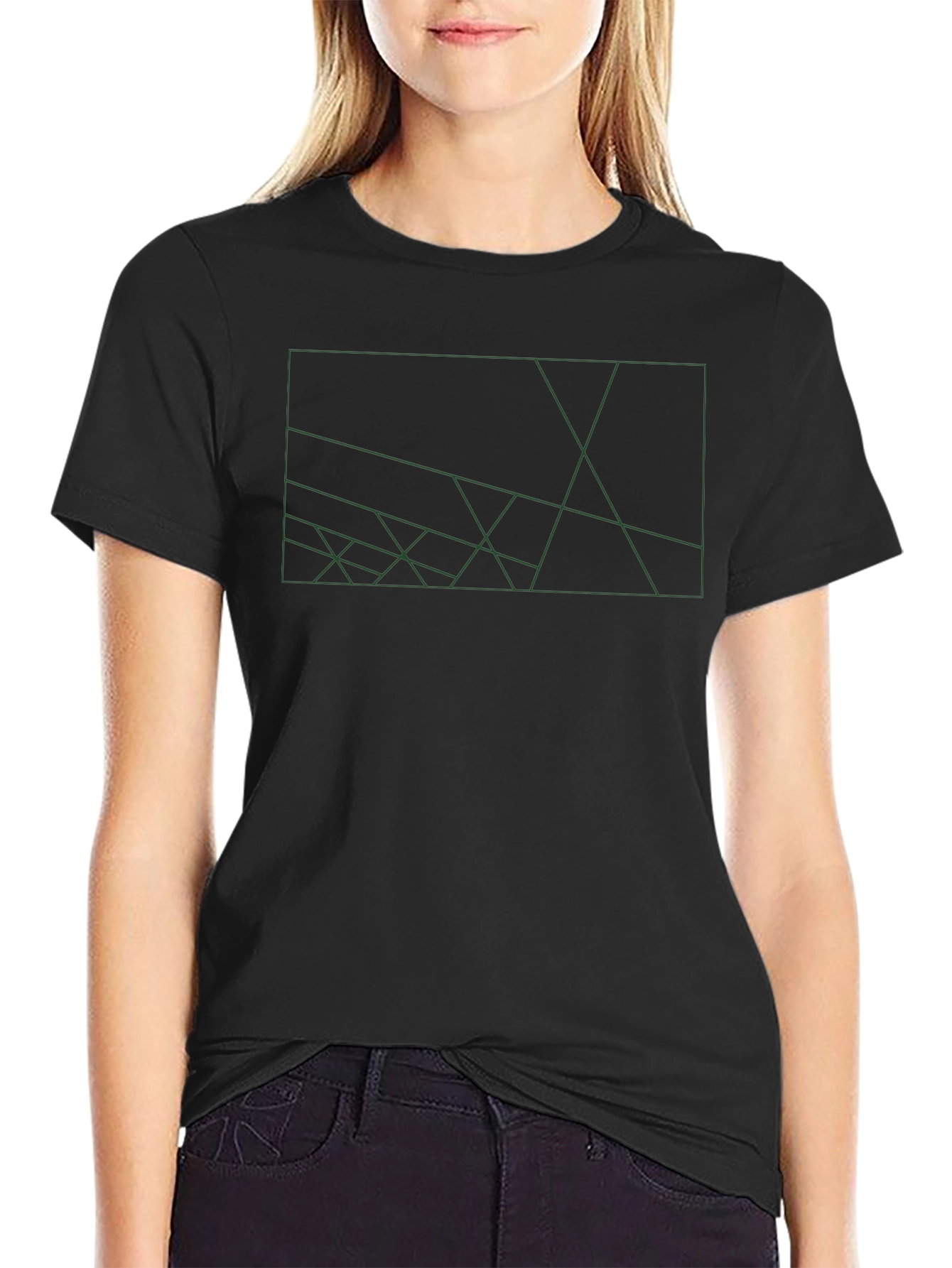 Geometric Line Art Black T-Shirt