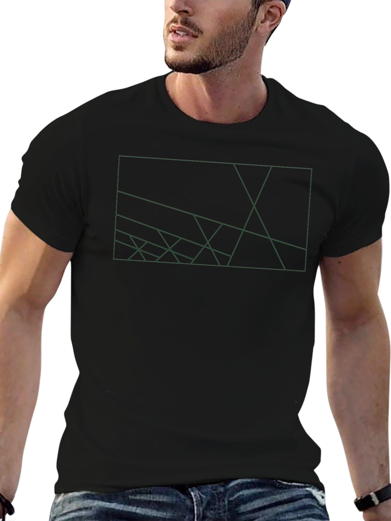 Geometric Line Art Black T-Shirt