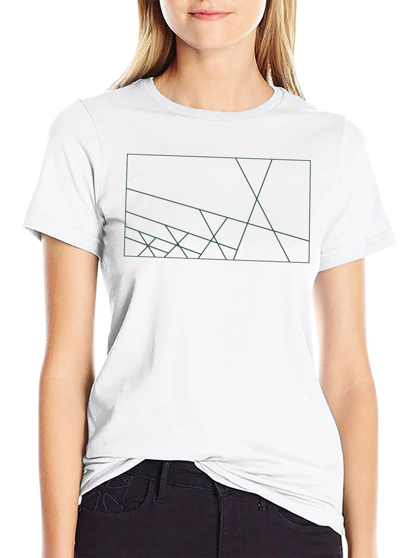 Geometric Line Art Black T-Shirt