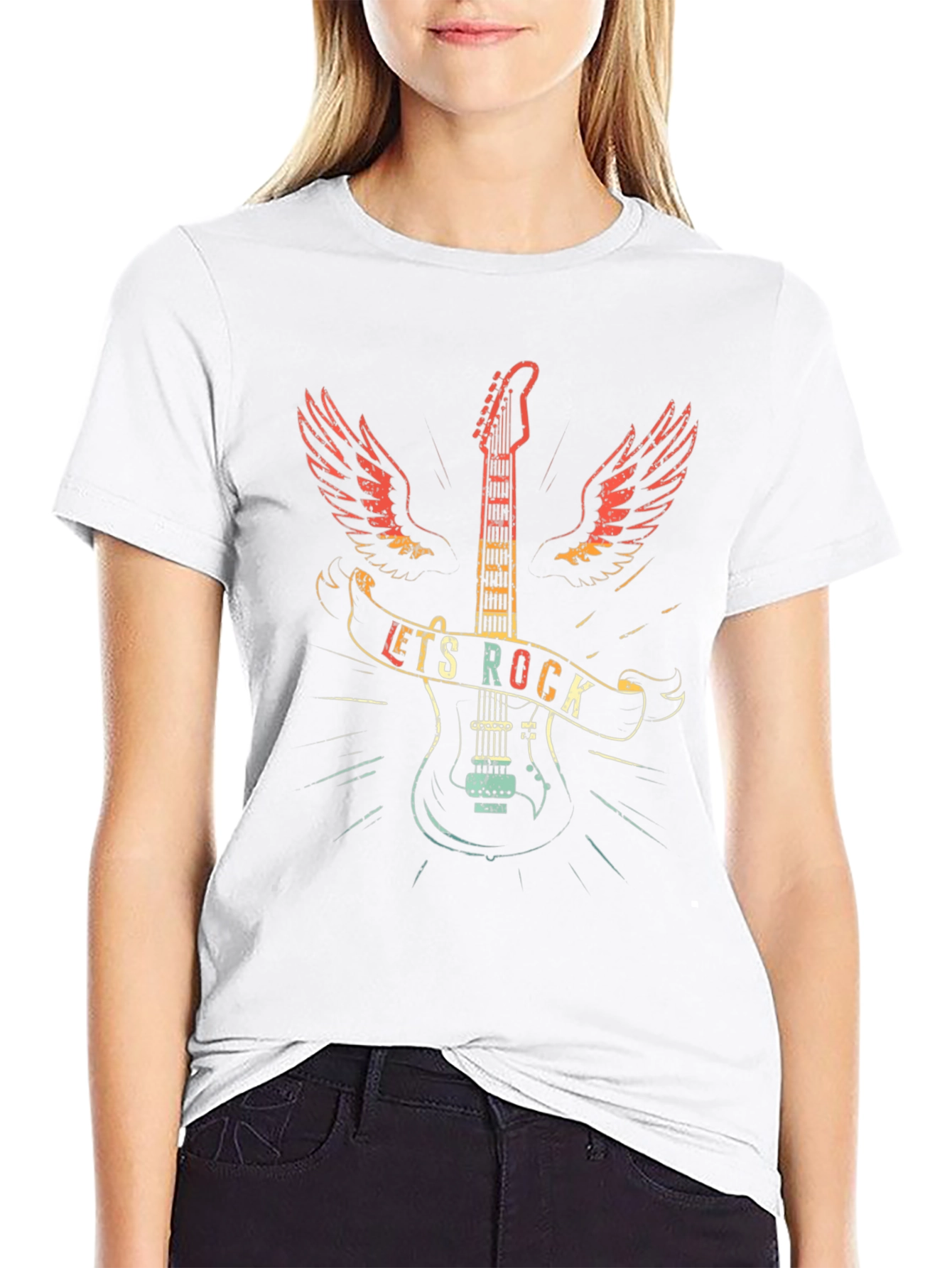 Lets Rock Graphic Print Black T-Shirt