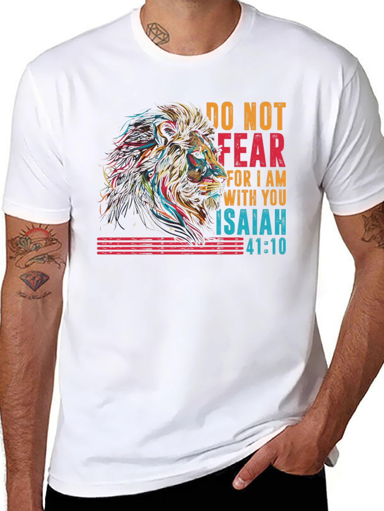 Lion Isaiah 41:10 Graphic Print Black T-Shirt