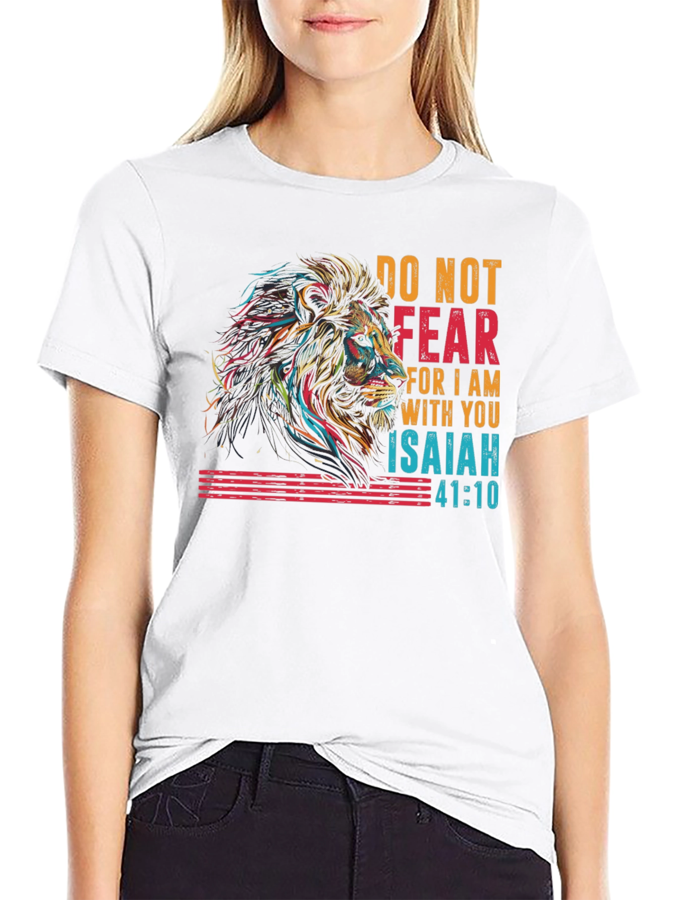 Lion Isaiah 41:10 Graphic Print Black T-Shirt