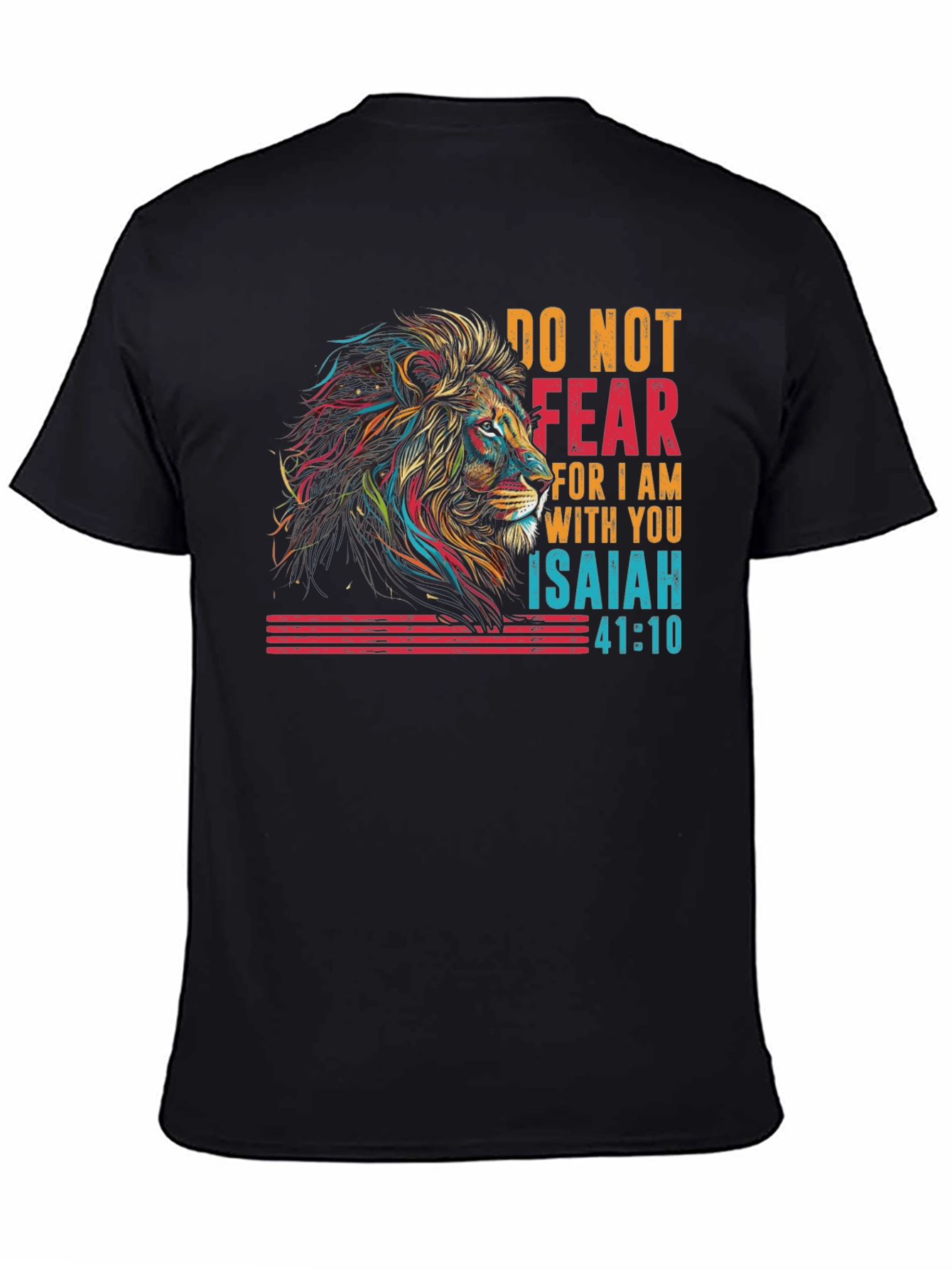 Lion Isaiah 41:10 Graphic Print Black T-Shirt