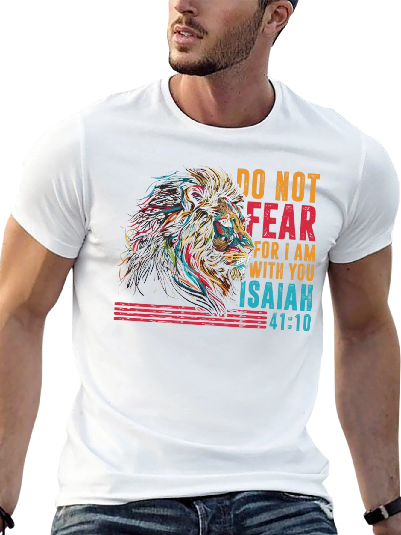 Lion Isaiah 41:10 Graphic Print Black T-Shirt