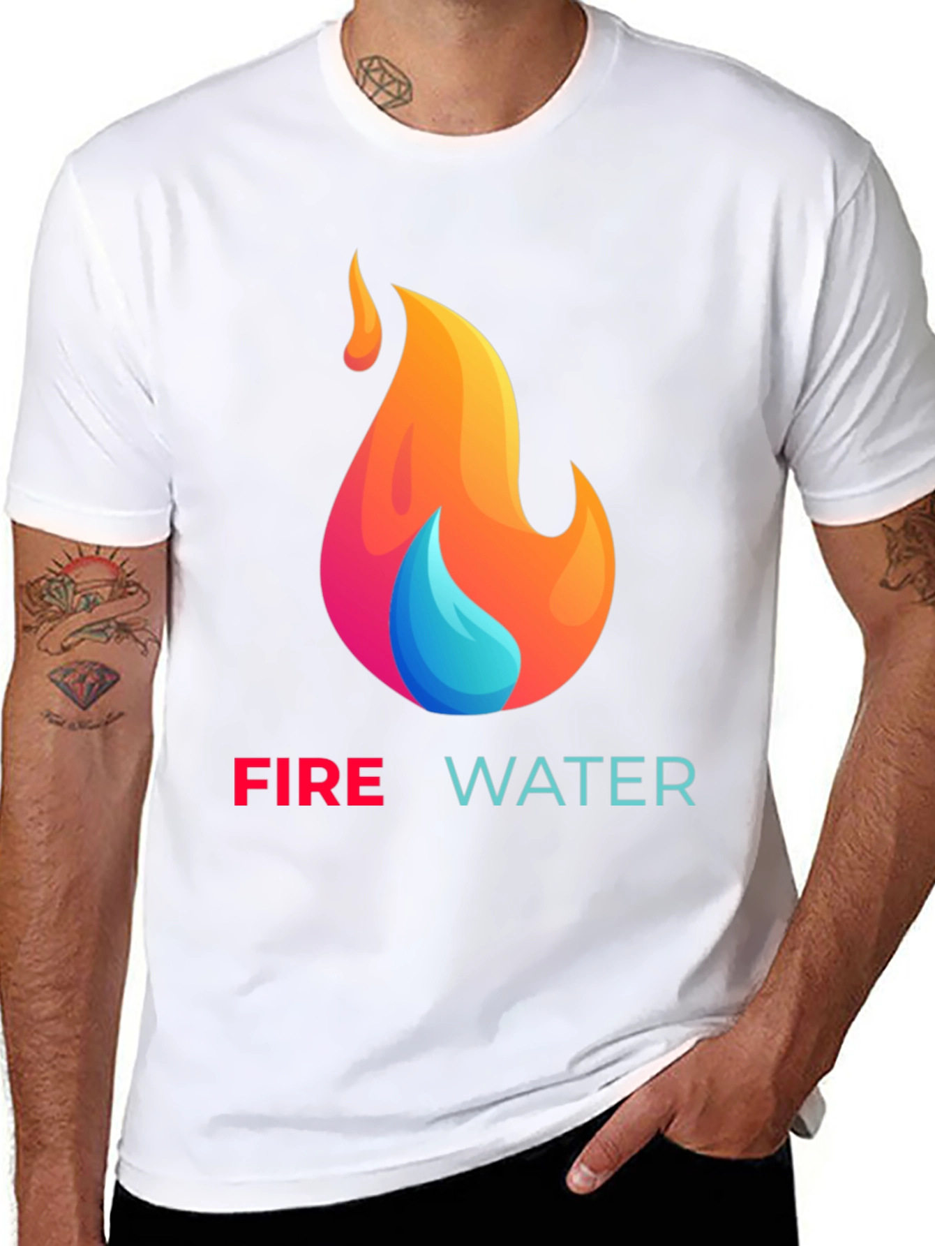 Fire and Water Graphic T-Shirt - Black Cotton Tee