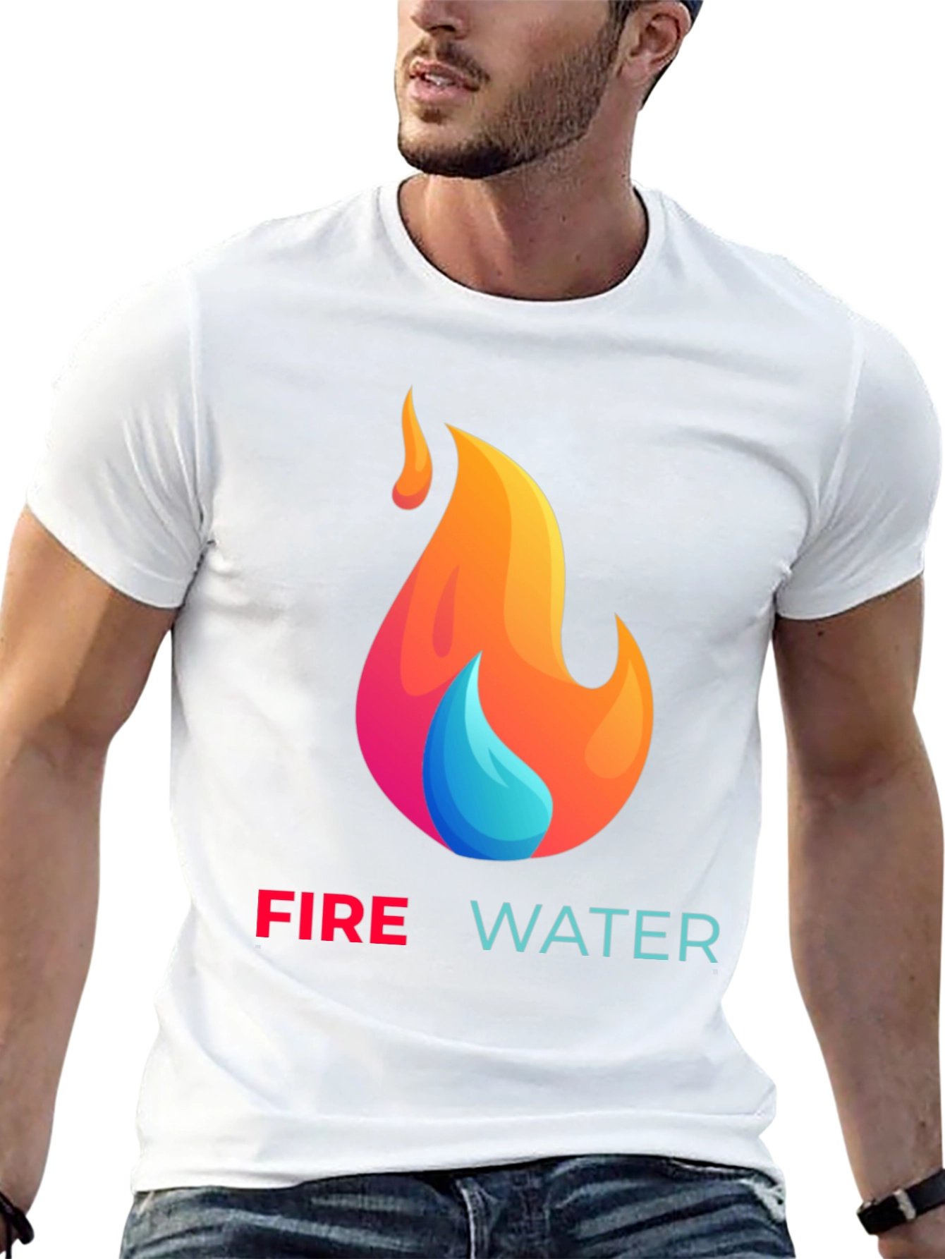 Fire and Water Graphic T-Shirt - Black Cotton Tee