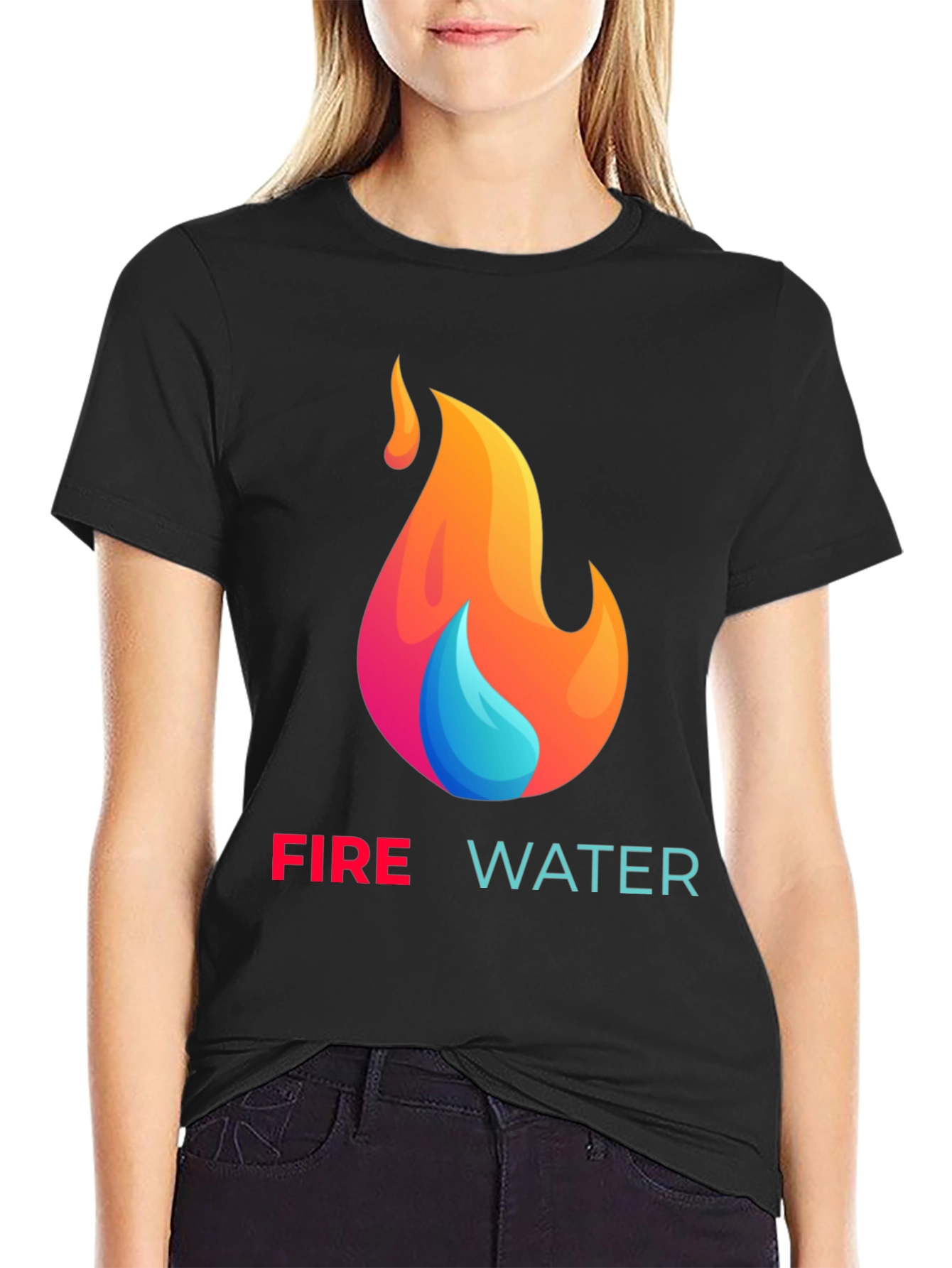 Fire and Water Graphic T-Shirt - Black Cotton Tee