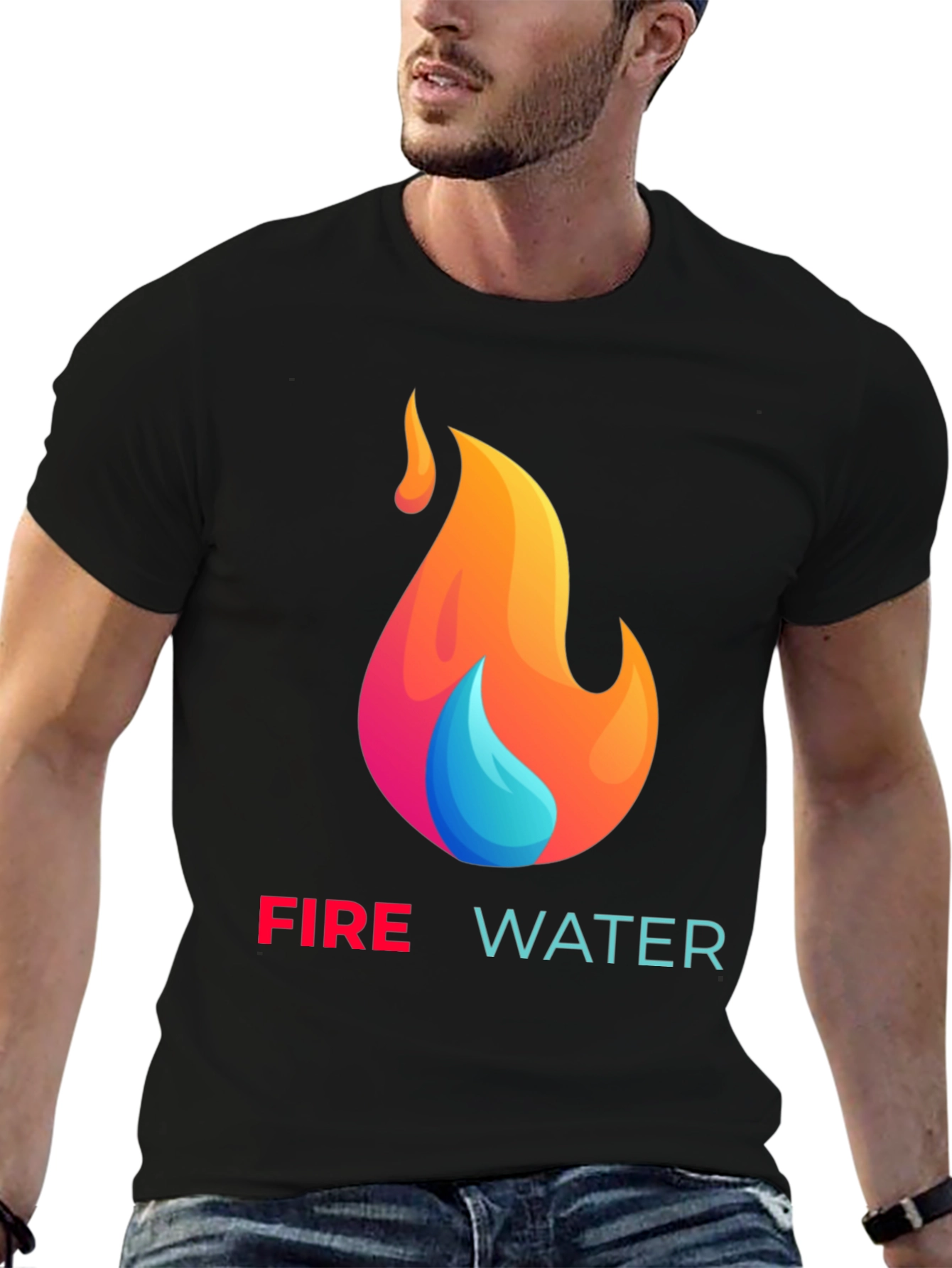 Fire and Water Graphic T-Shirt - Black Cotton Tee