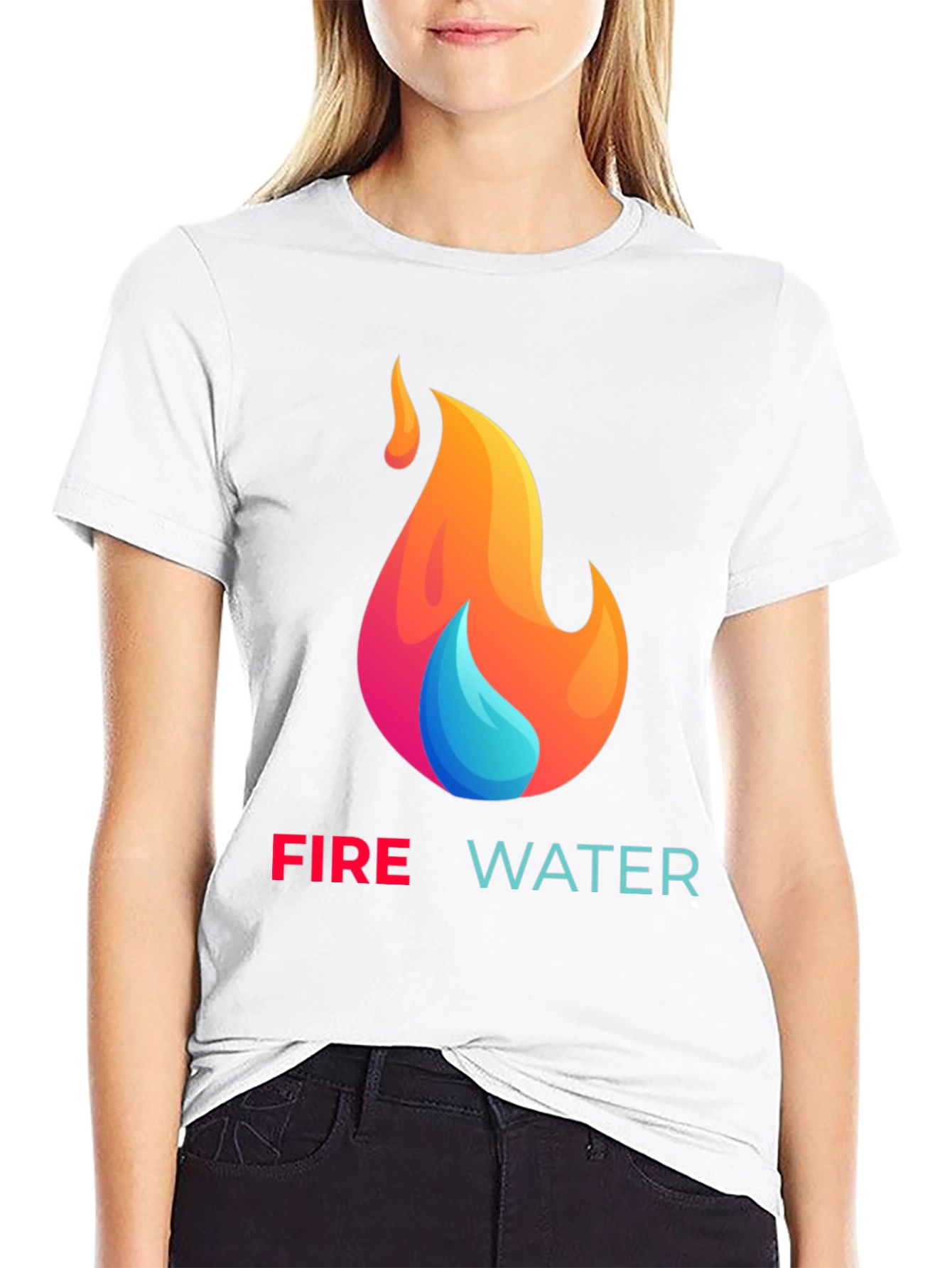 Fire and Water Graphic T-Shirt - Black Cotton Tee