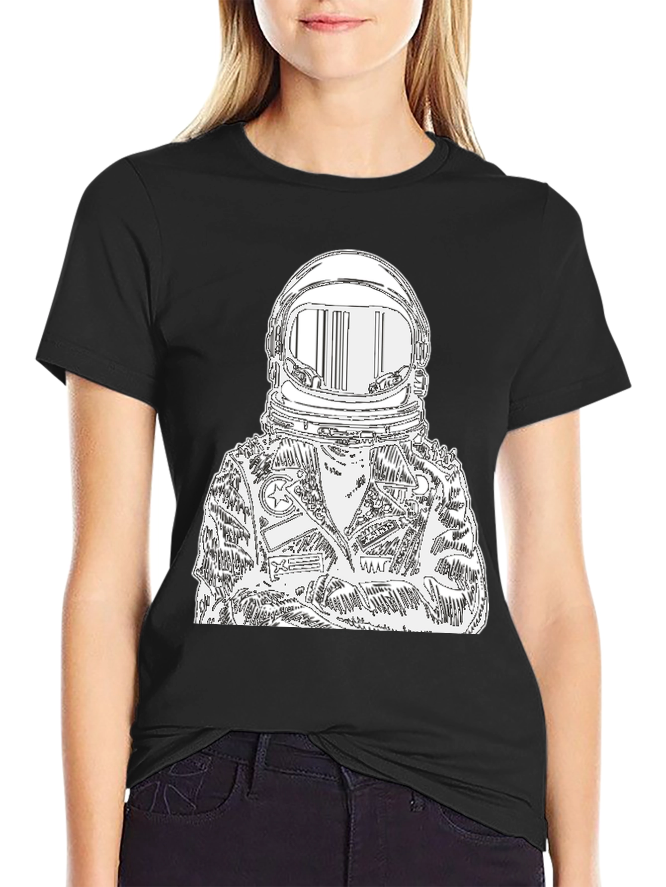 Astronaut Graphic Print Black T-Shirt