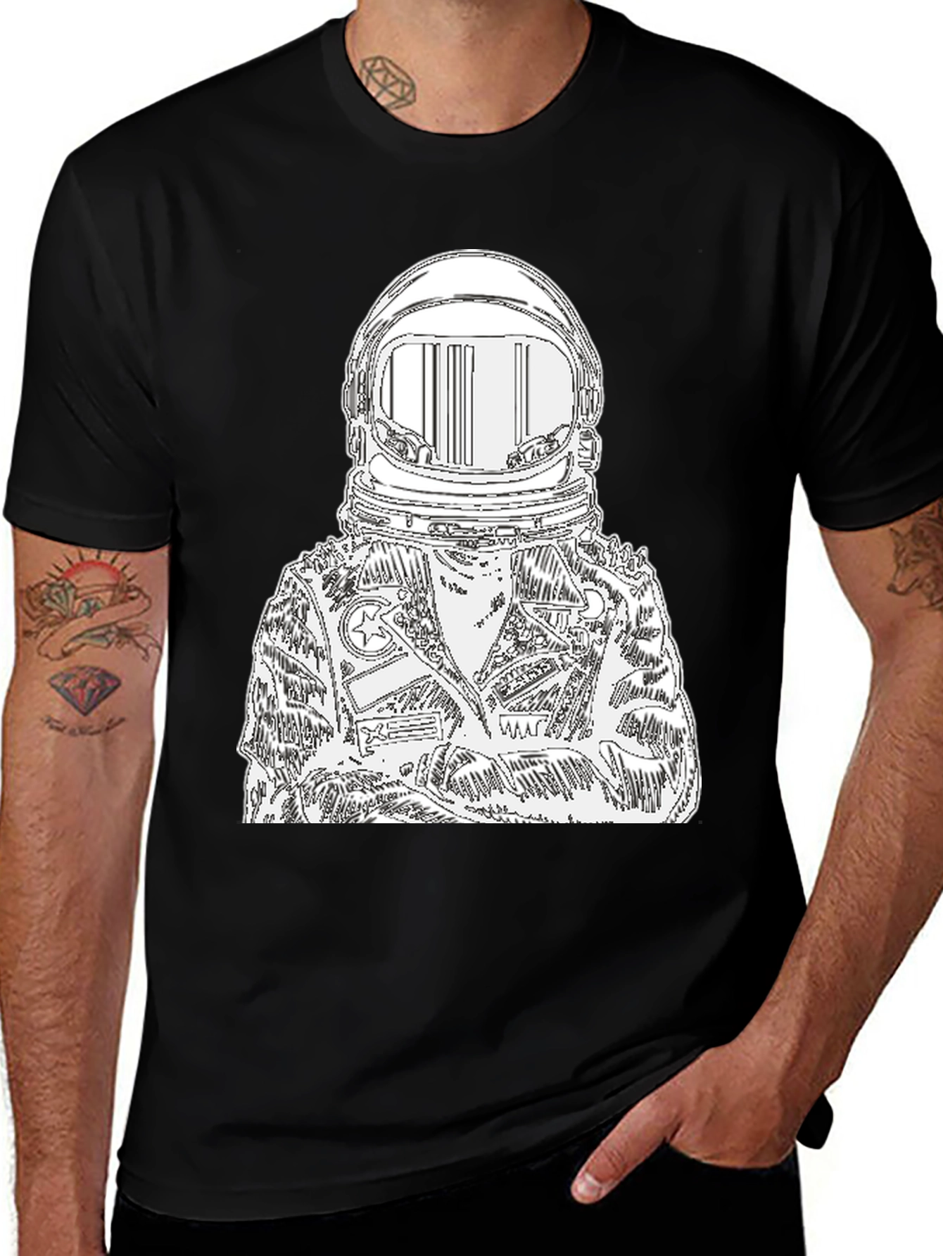 Astronaut Graphic Print Black T-Shirt