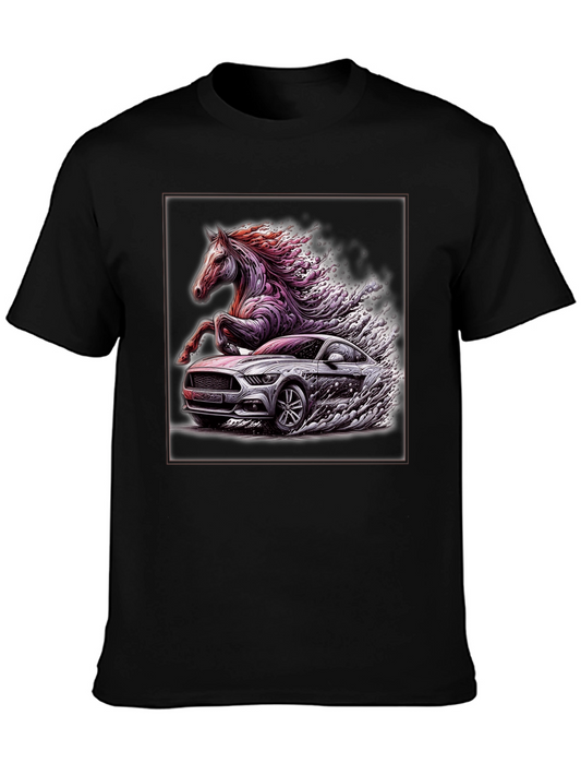Horse & Car Graphic Tee - Mens Black T-Shirt