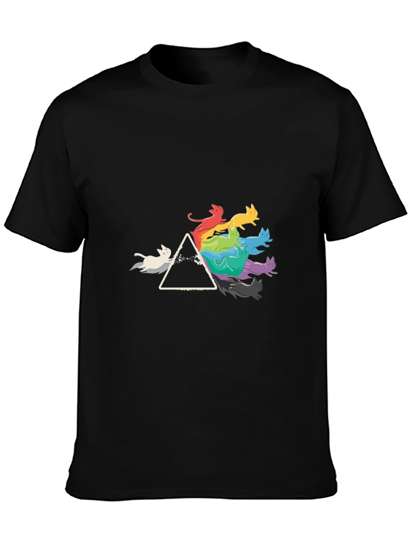 Prism Cats Black T-Shirt - Rainbow Feline Design