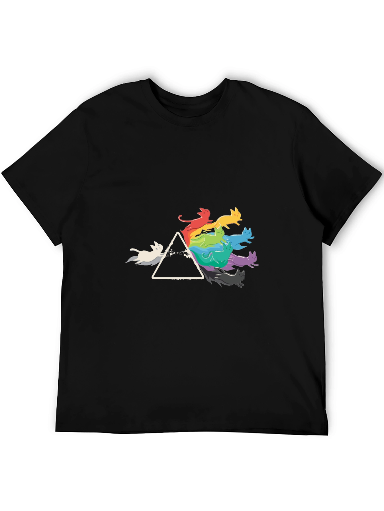 Prism Cats Black T-Shirt - Rainbow Feline Design