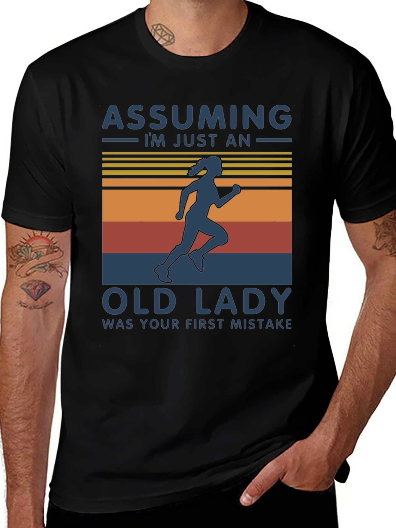 Assuming Old Lady Black Graphic T-Shirt