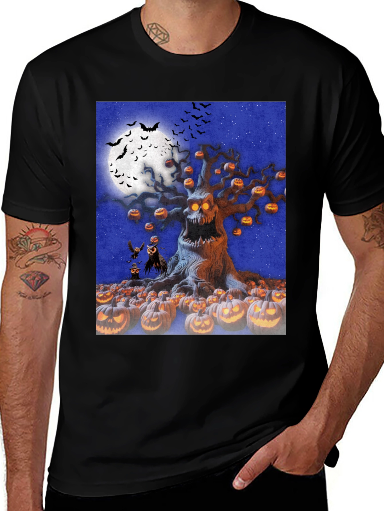 Halloween Tree Graphic Tee - Spooky Season Shirt