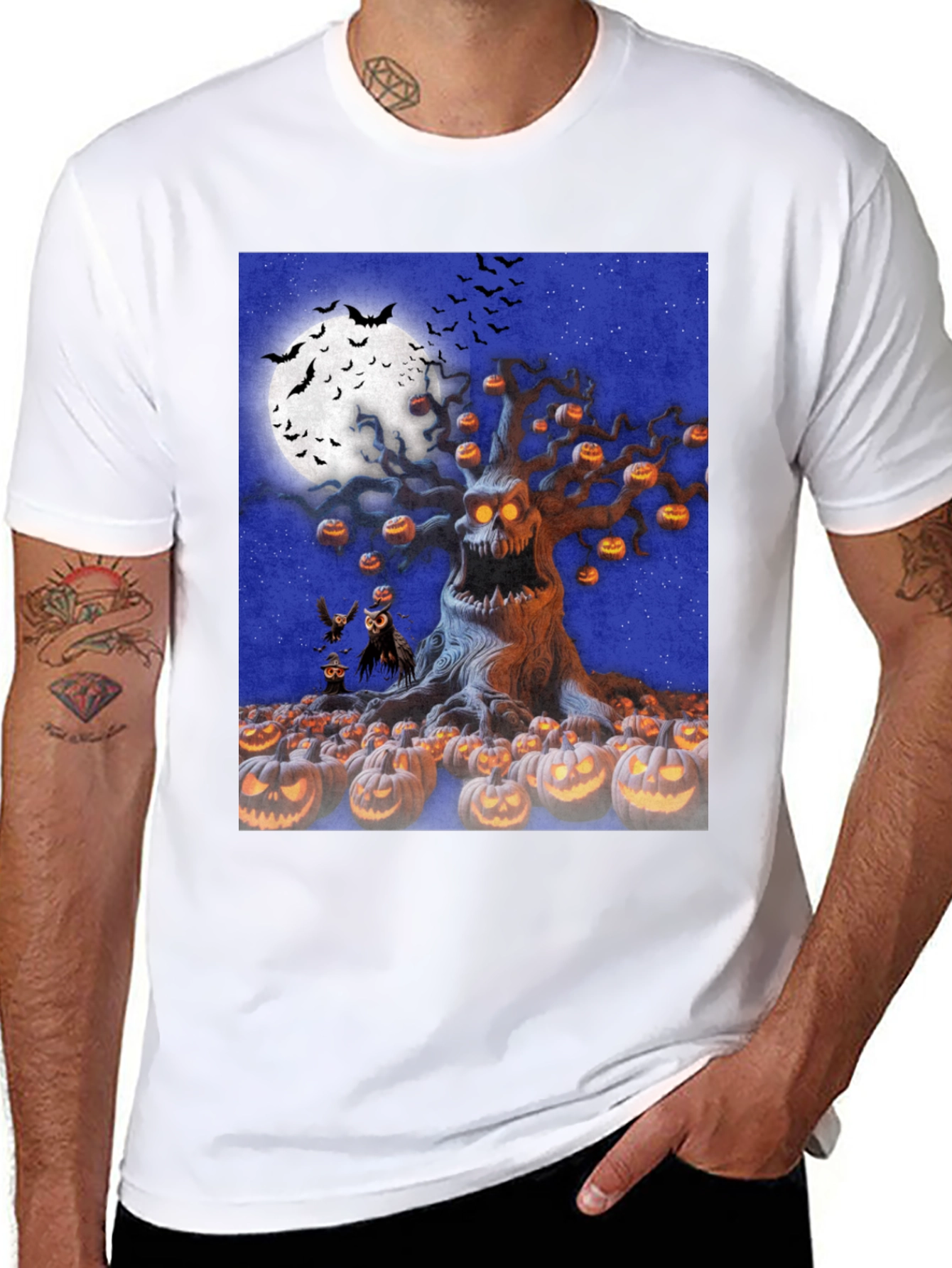 Halloween Tree Graphic Tee - Spooky Season Shirt