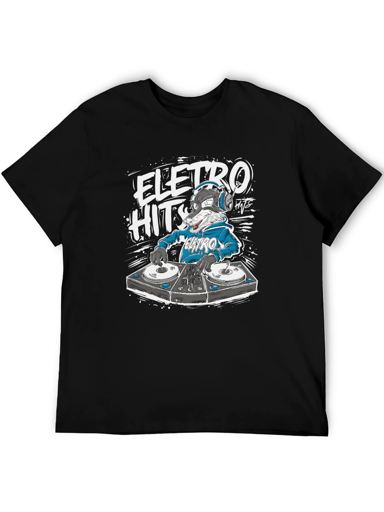 Electro Hits DJ Wolf Graphic T-Shirt - Black