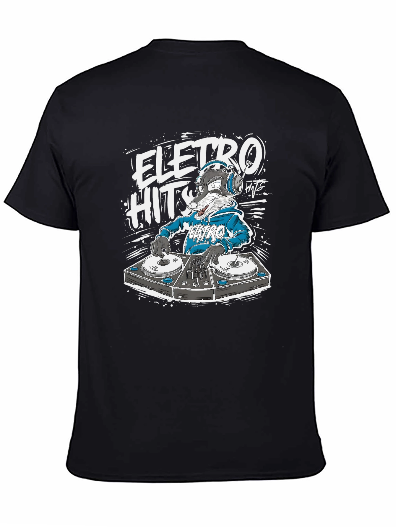 Electro Hits DJ Wolf Graphic T-Shirt - Black