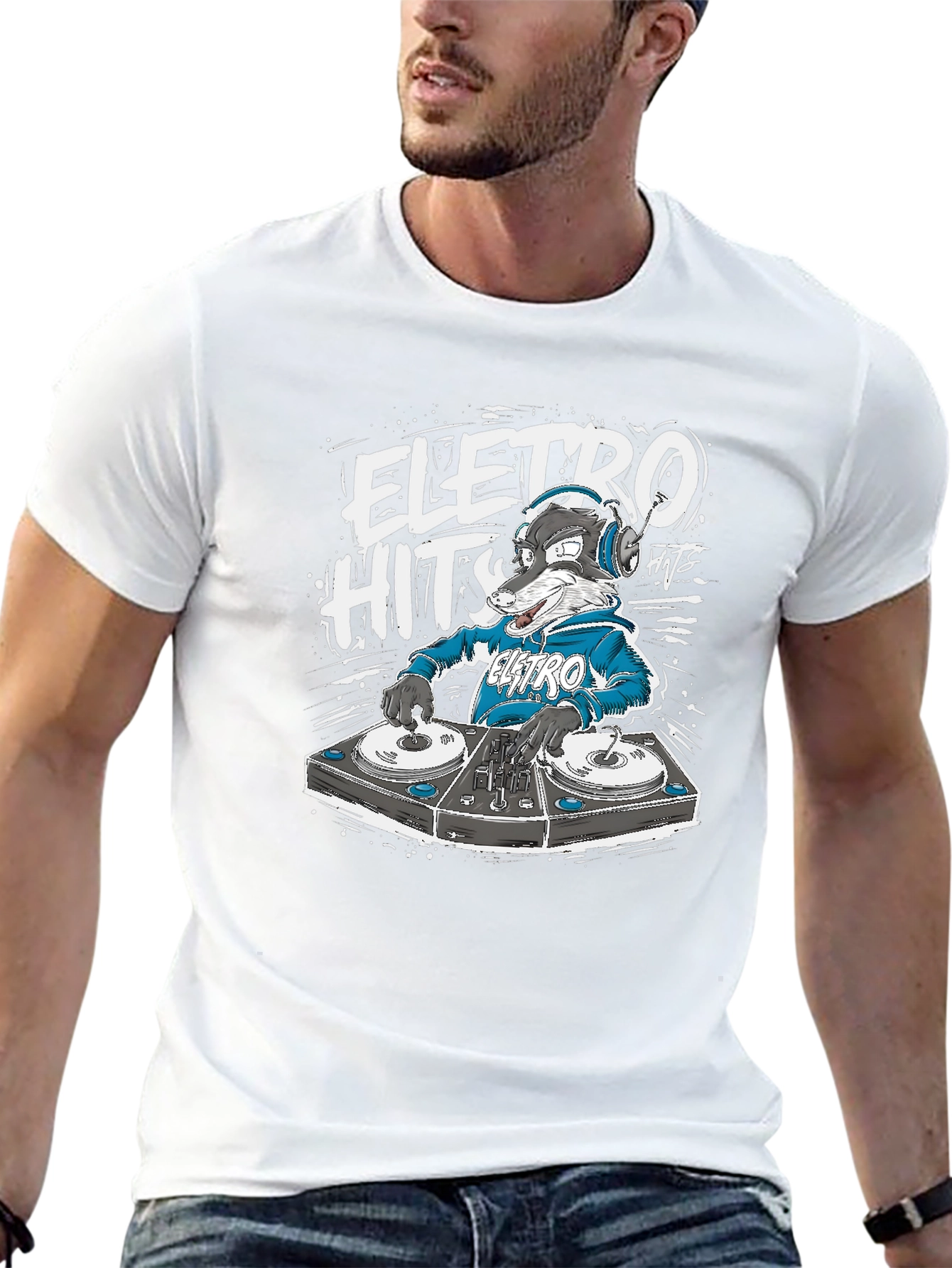 Electro Hits DJ Wolf Graphic T-Shirt - Black