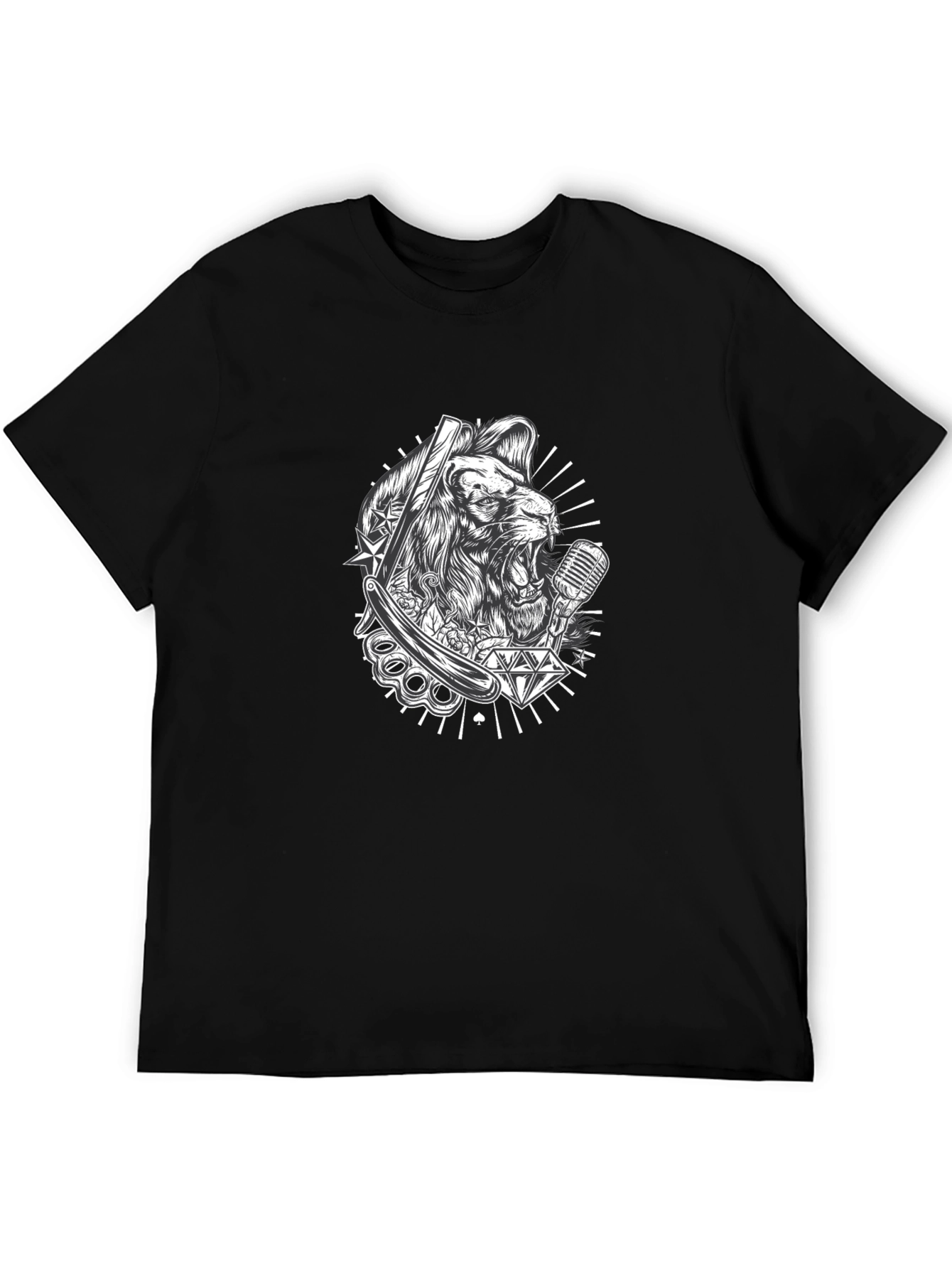 Lion Graphic Print Black T-Shirt
