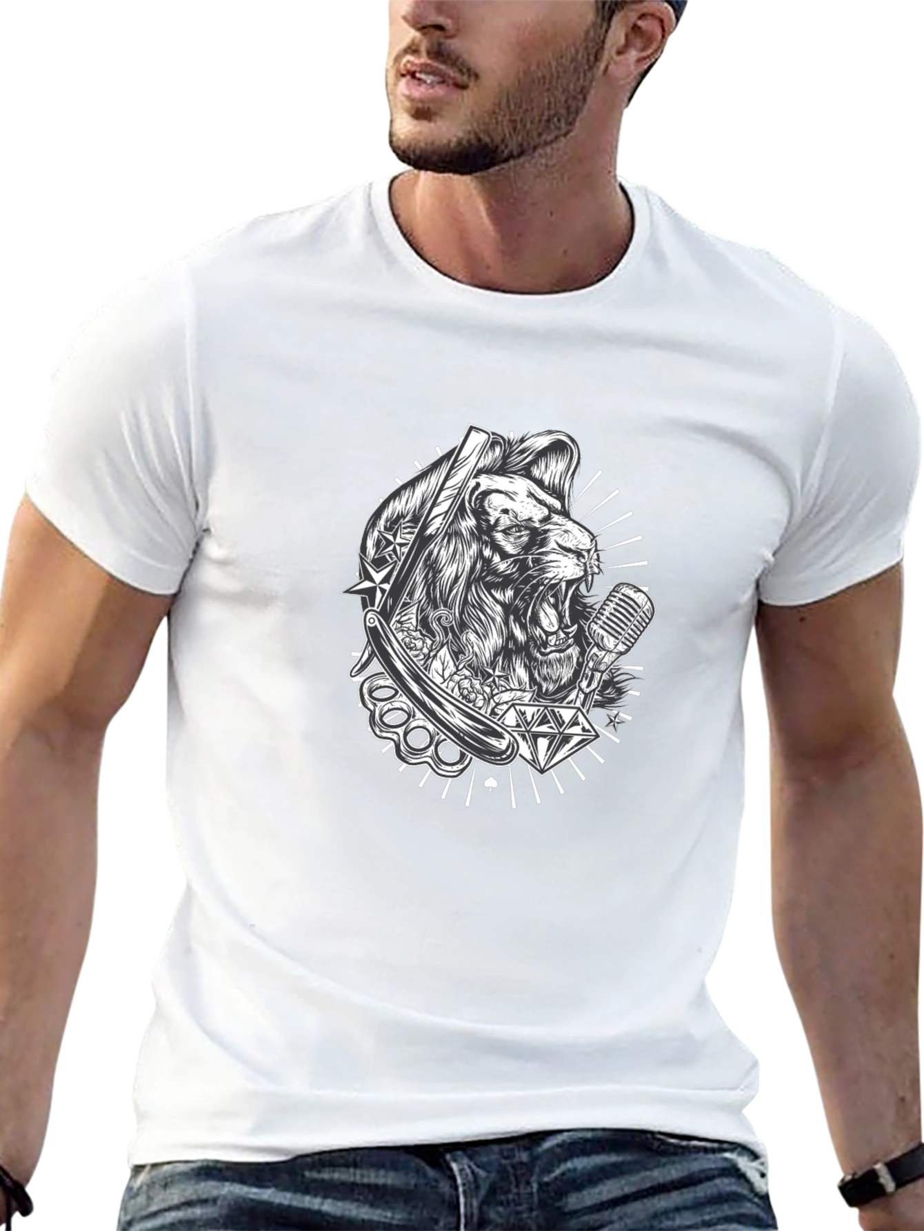 Lion Graphic Print Black T-Shirt