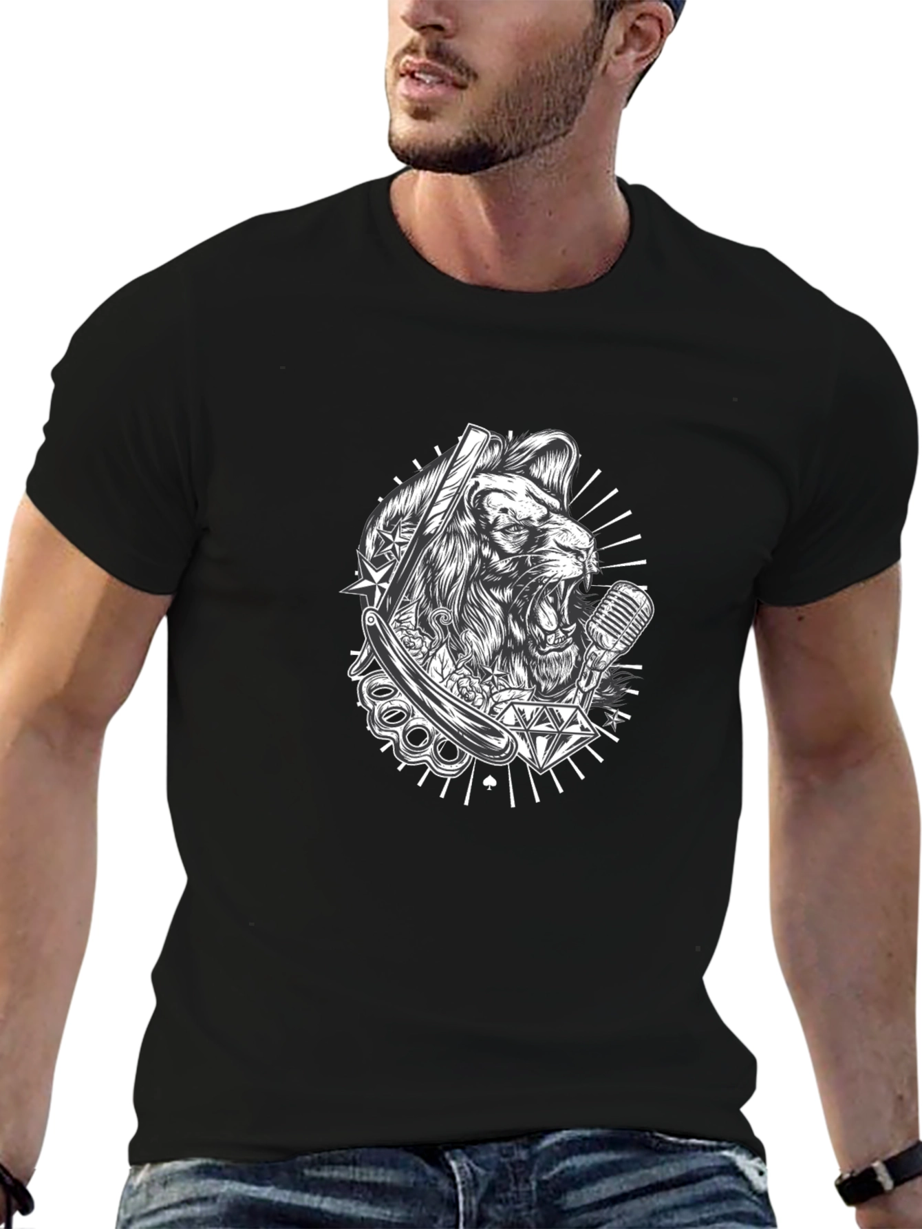 Lion Graphic Print Black T-Shirt