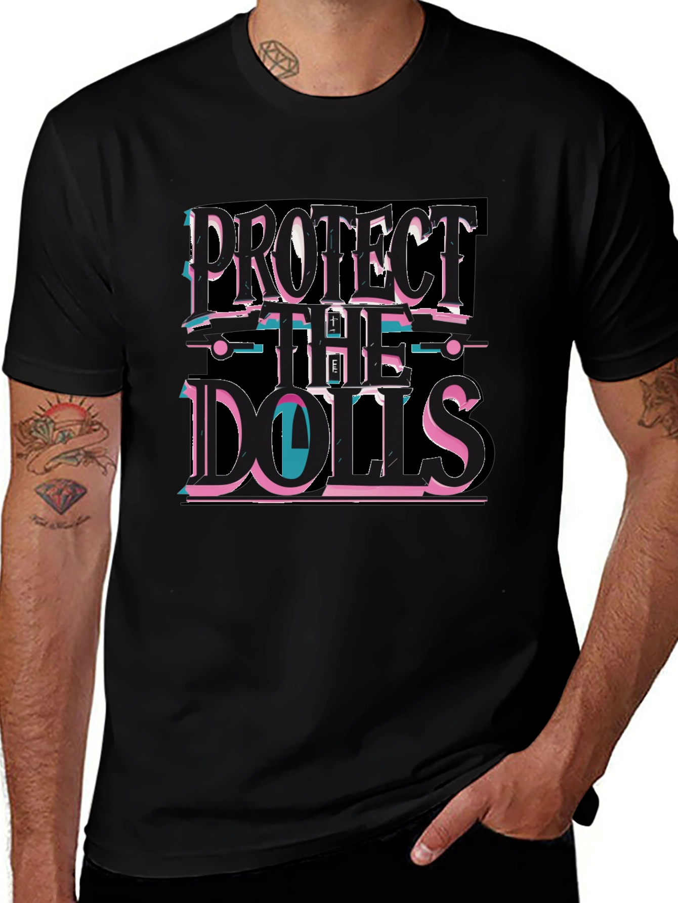 Protect the Dolls Black Graphic T-Shirt