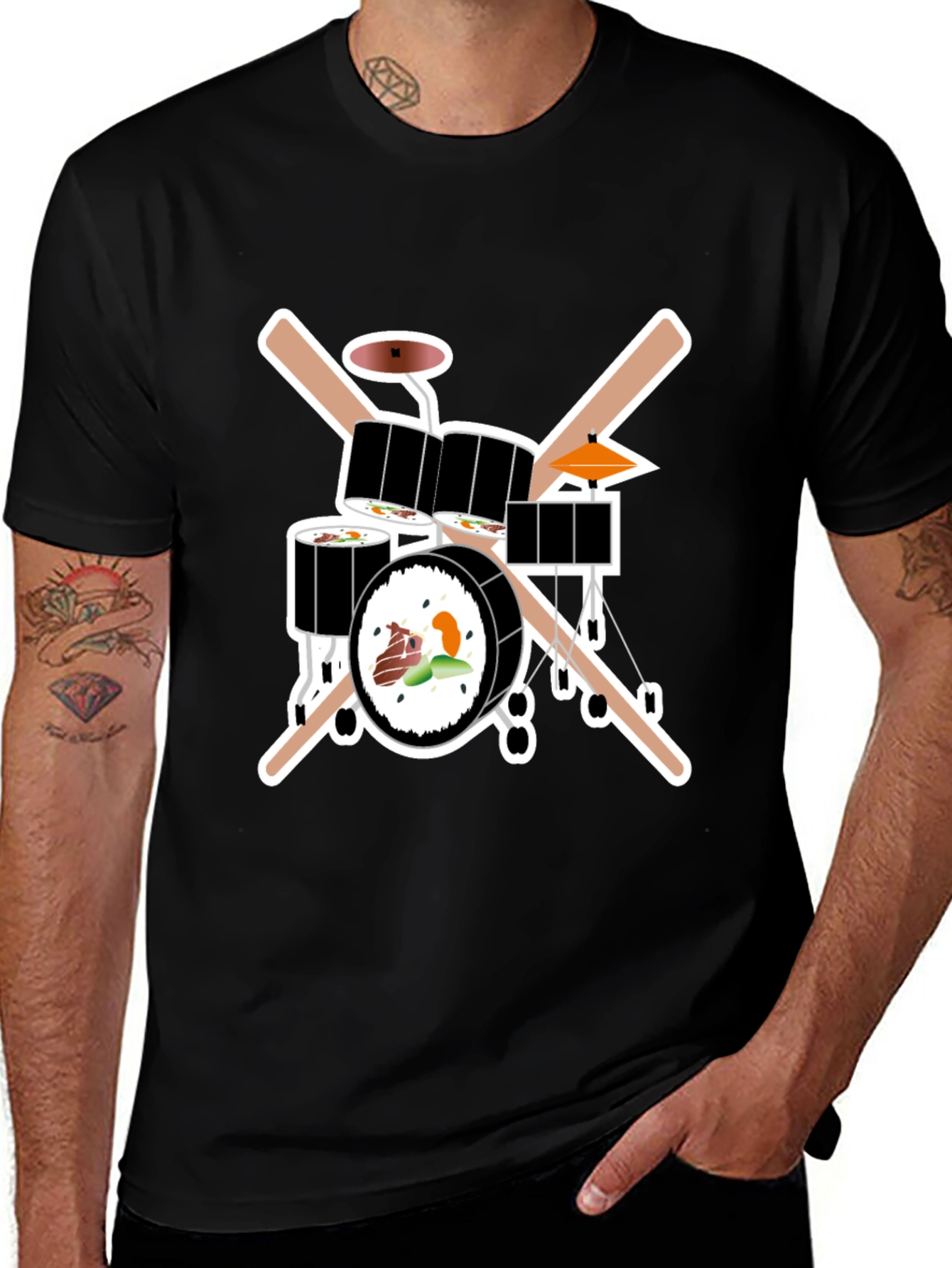 Sushi Drum Set T-Shirt - Black Cotton Tee