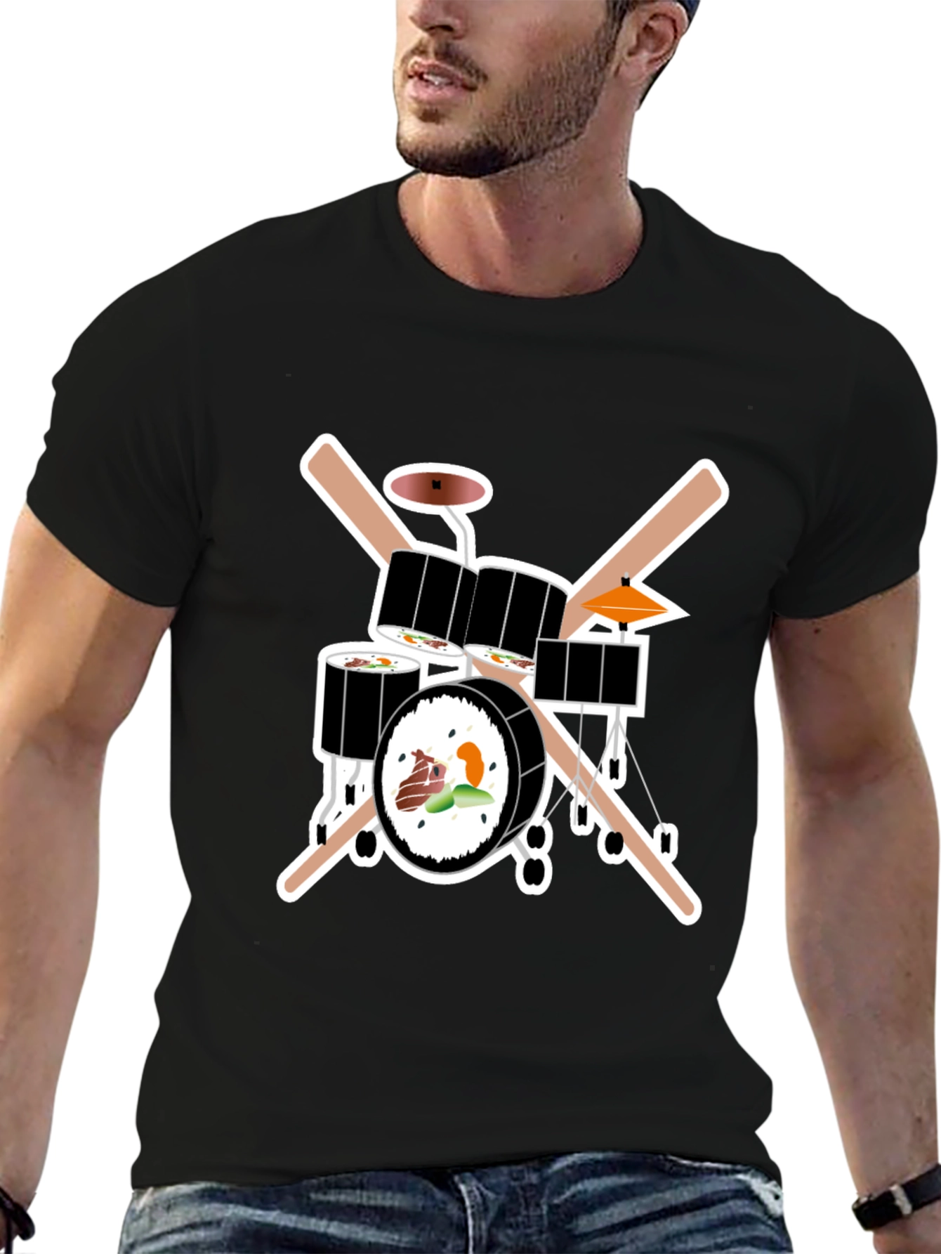 Sushi Drum Set T-Shirt - Black Cotton Tee