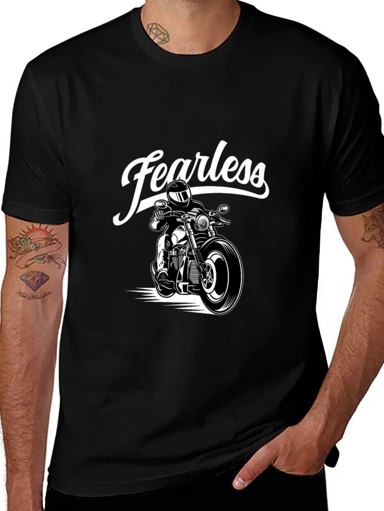 Fearless Motorcycle Rider Black Graphic T-Shirt