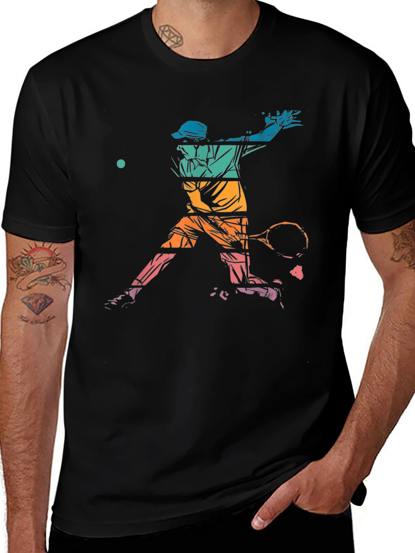 Retro Tennis Player Graphic Tee - Unisex Black T-Shirt