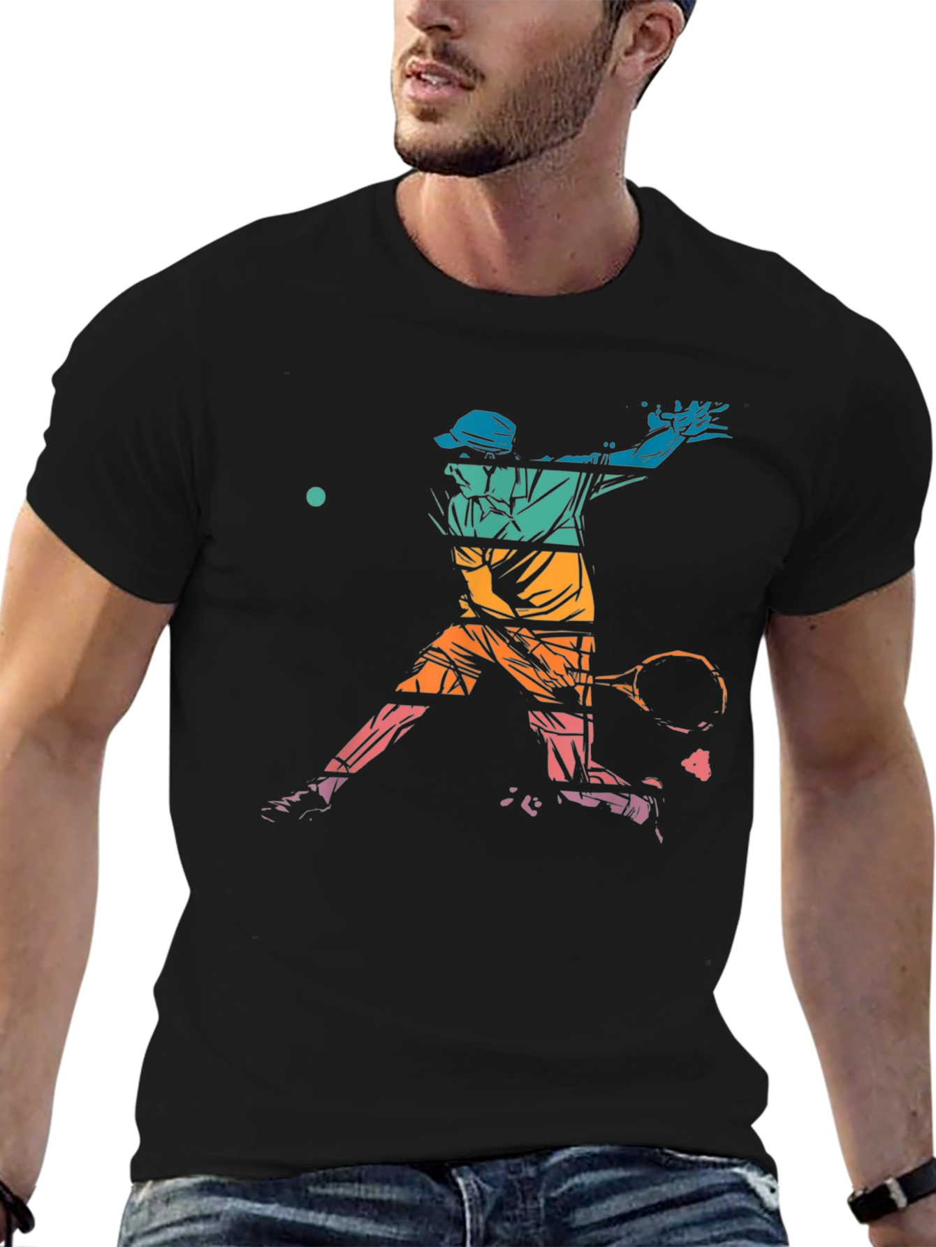 Retro Tennis Player Graphic Tee - Unisex Black T-Shirt